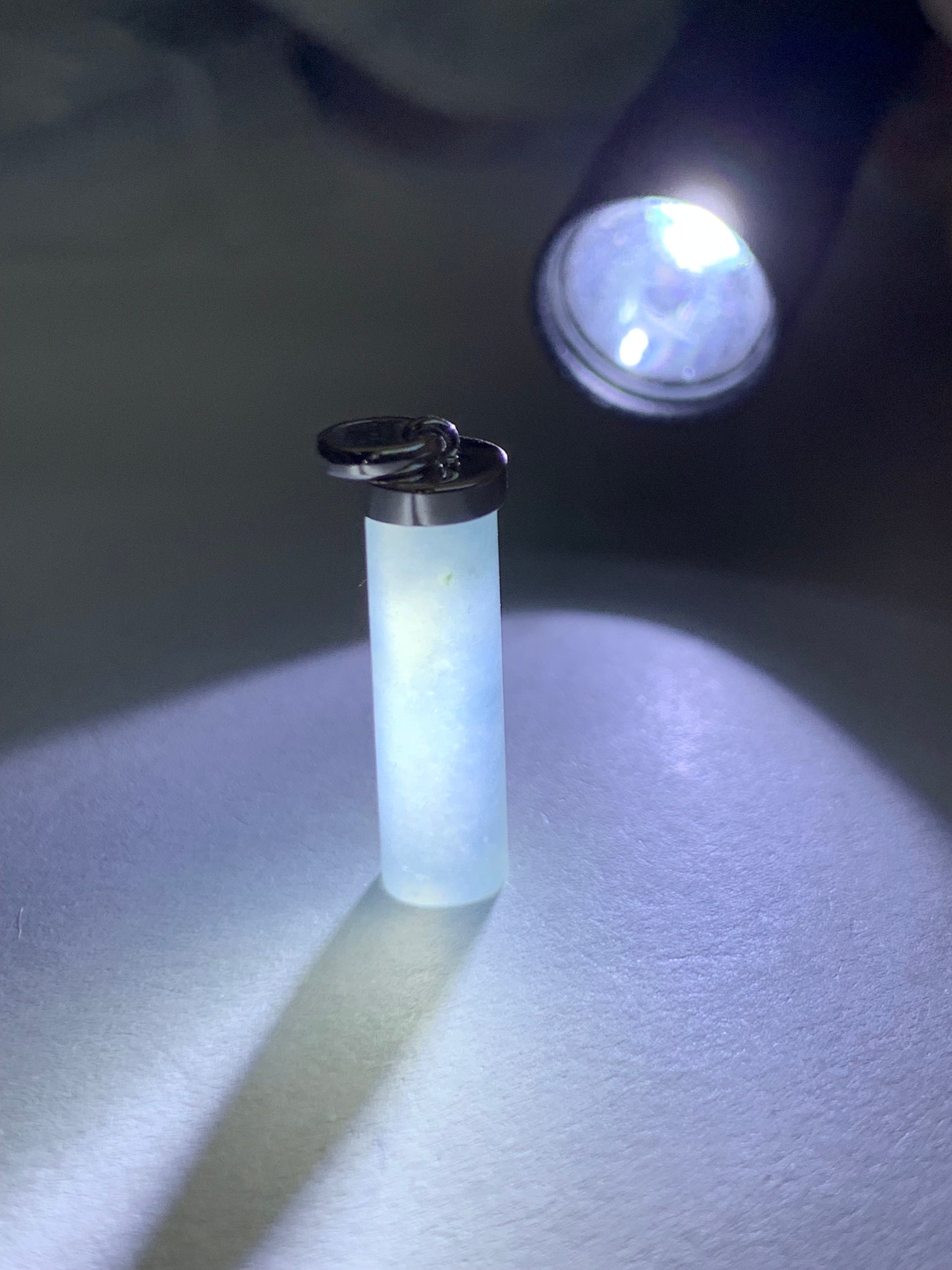 Certified Natural Burmese Icy Translucent Gelatinous White Jadeite Cylinder Pendant 18K White Gold Bail 2.11g 天然缅甸白冰胶翡翠椭圆圆柱镶嵌吊坠 7035