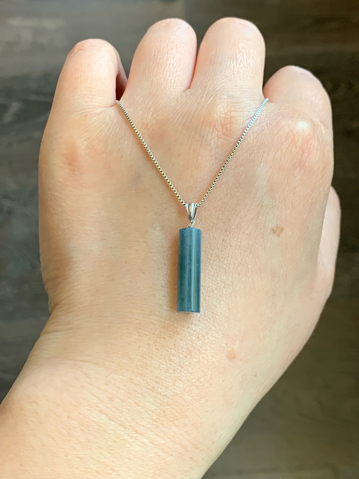 Natural Guatemalan Icy Translucent Dark Blue Jadeite Pillar Cylinder Pendant 18K White Gold 天然冰危深蓝翡翠圆柱镶嵌吊坠 A