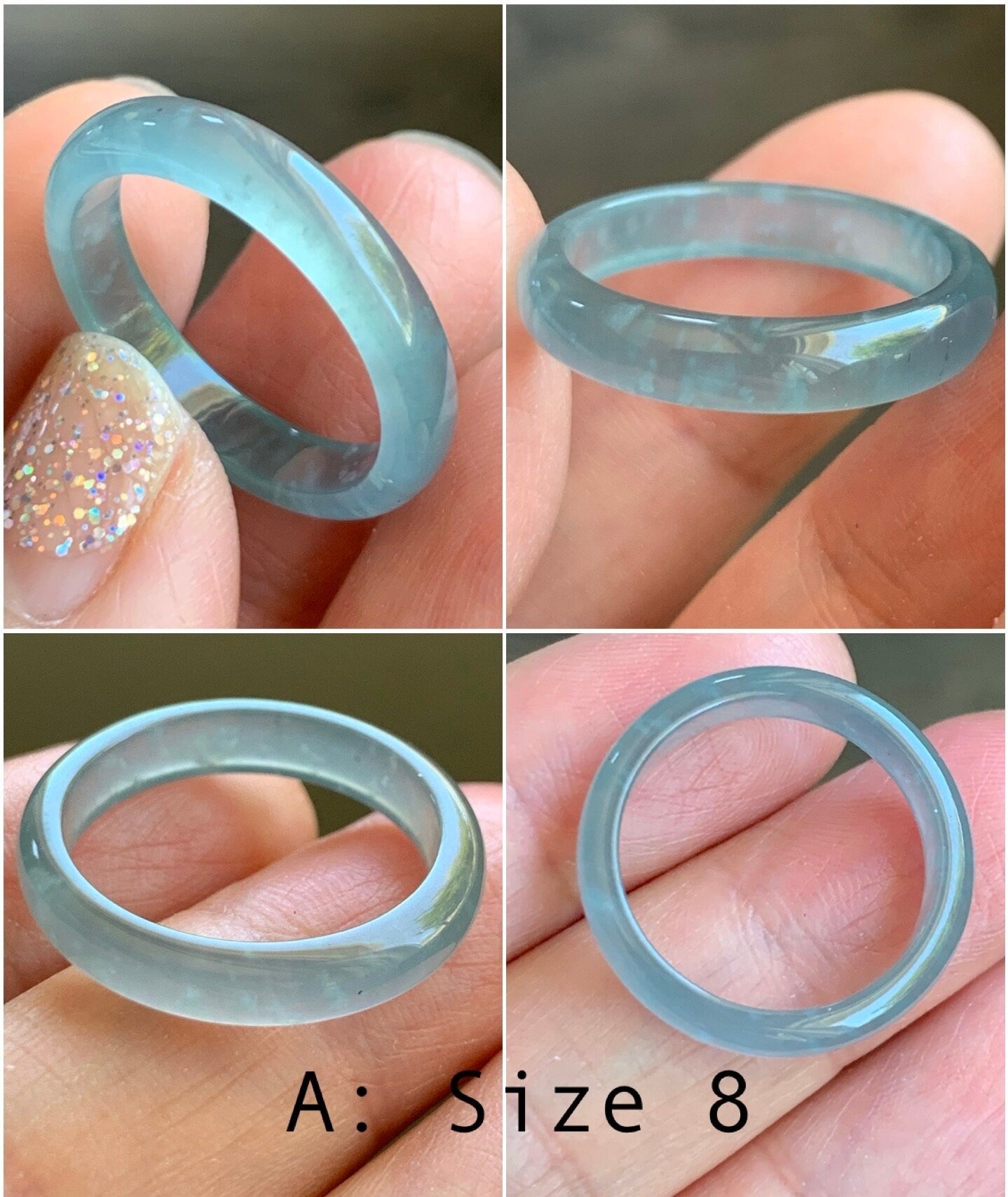 Stunning Natural Guatemalan Icy Highly Translucent Light Blue Jadeite Band Ring Various Sizes 天然冰危起冰起光浅蓝翡翠戒圈 BWL216A-D