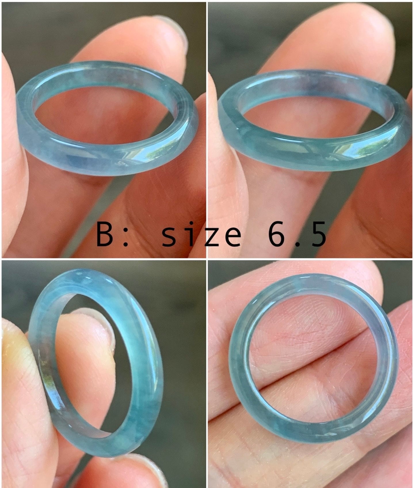 Stunning Natural Guatemalan Icy Highly Translucent Light Blue Jadeite Band Ring Various Sizes 天然冰危起冰起光浅蓝翡翠戒圈 BWL216A-D