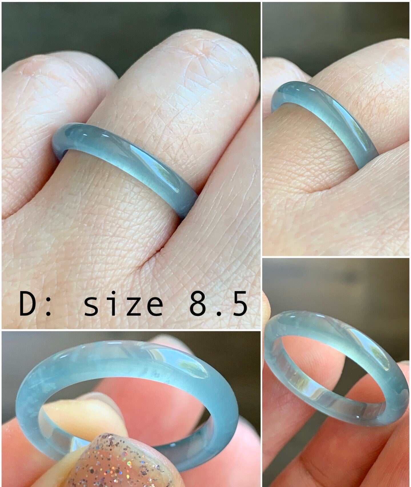 Stunning Natural Guatemalan Icy Highly Translucent Light Blue Jadeite Band Ring Various Sizes 天然冰危起冰起光浅蓝翡翠戒圈 BWL216A-D