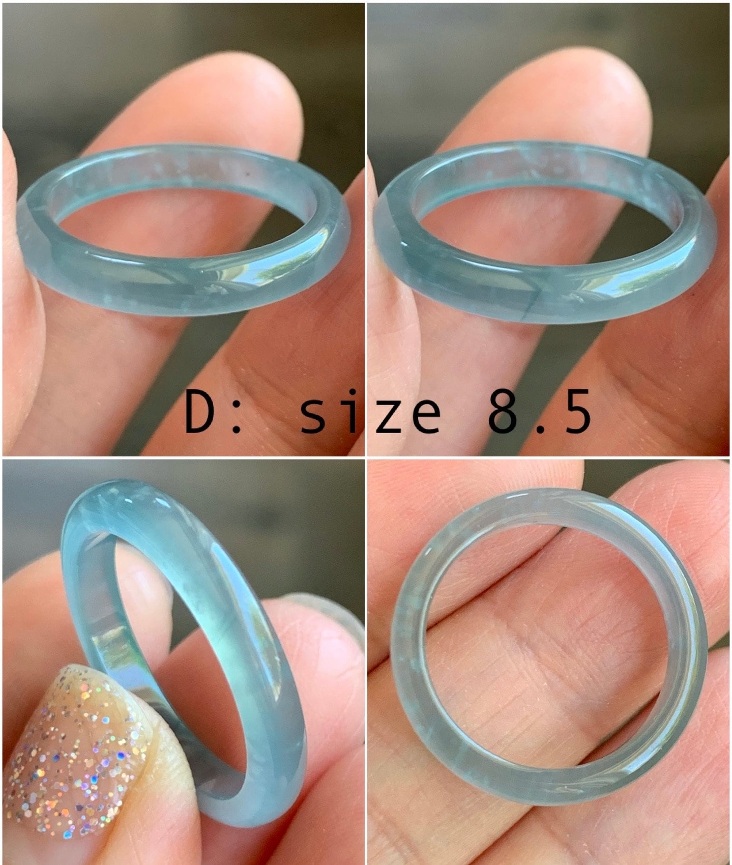 Stunning Natural Guatemalan Icy Highly Translucent Light Blue Jadeite Band Ring Various Sizes 天然冰危起冰起光浅蓝翡翠戒圈 BWL216A-D