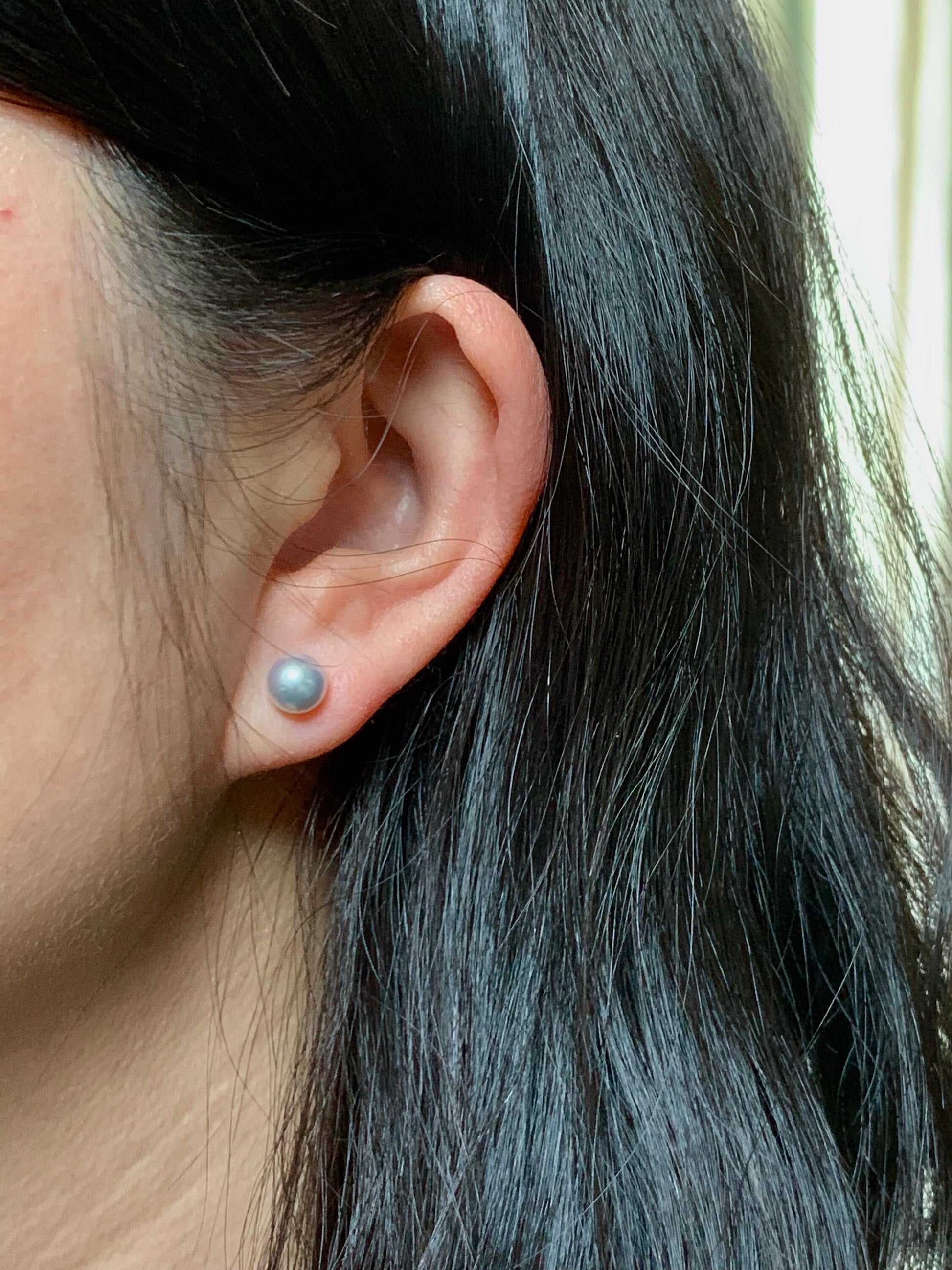 Natural Genuine Saltwater Lustrous Silver Gray Pearl Round Stud Earrings 925 Sterling Silver 7.26mm 天然海水奶奶灰圆珠珍珠纯银针耳钉 B