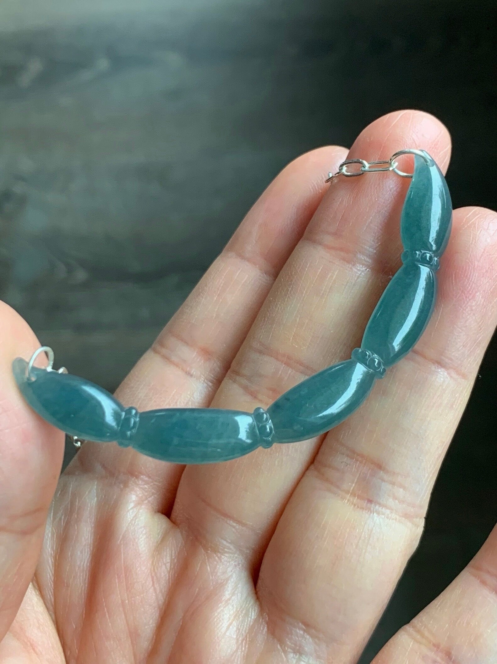 Natural Guatemalan Icy Translucent Teal Blue Jadeite Lotus Root Crescent Pendant Sterling Silver Necklace 21” Adjustable 天然冰胶危料蓝水翡翠莲藕玉横足银项链