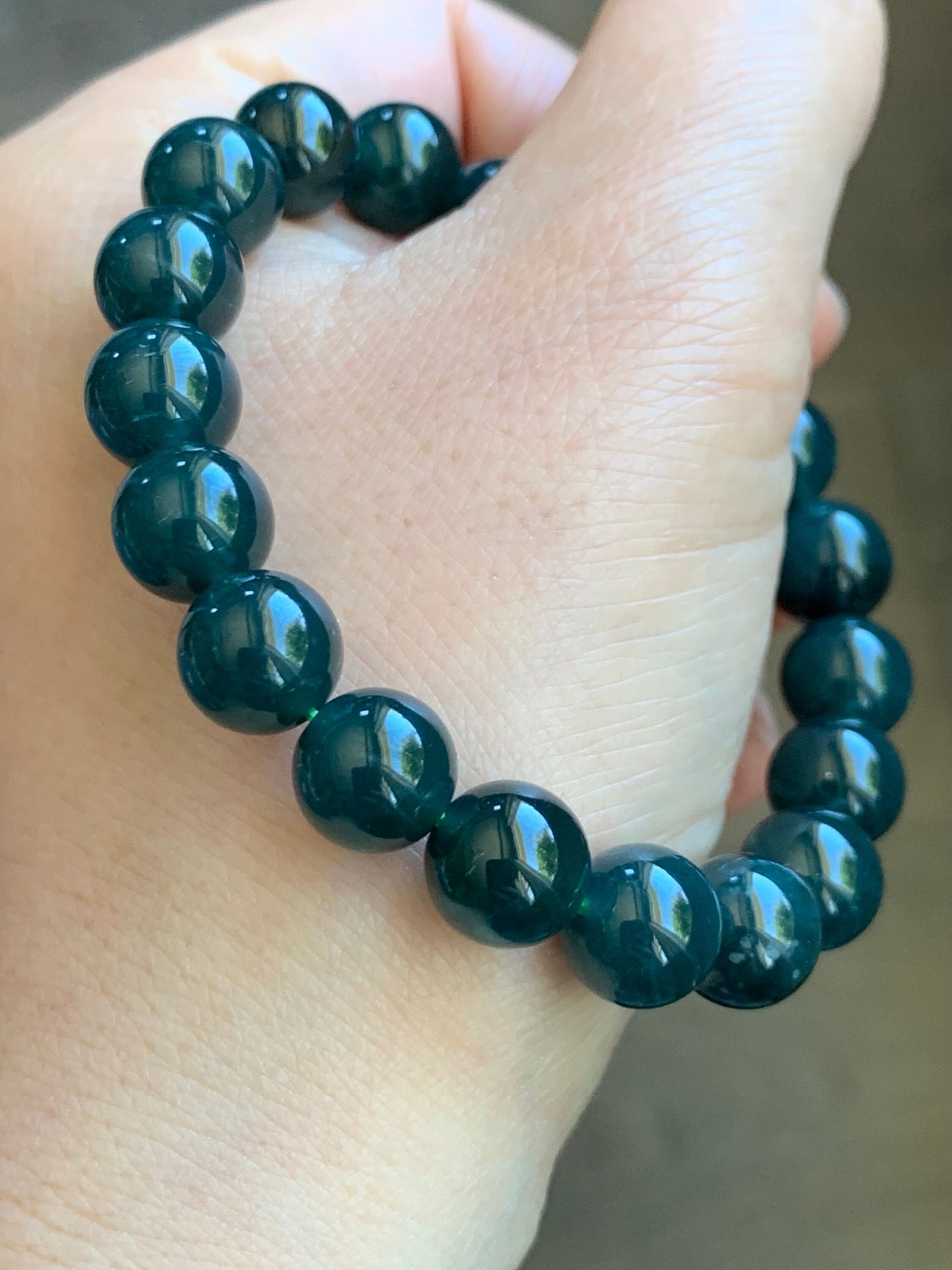 Natural Guatemalan Grade A Icy Translucent Deep Blue Jadeite Beaded Bracelet Stretchy 9.5mm 6.75" 30g 天然冰危深蓝翡翠大卡手串 WSHL325