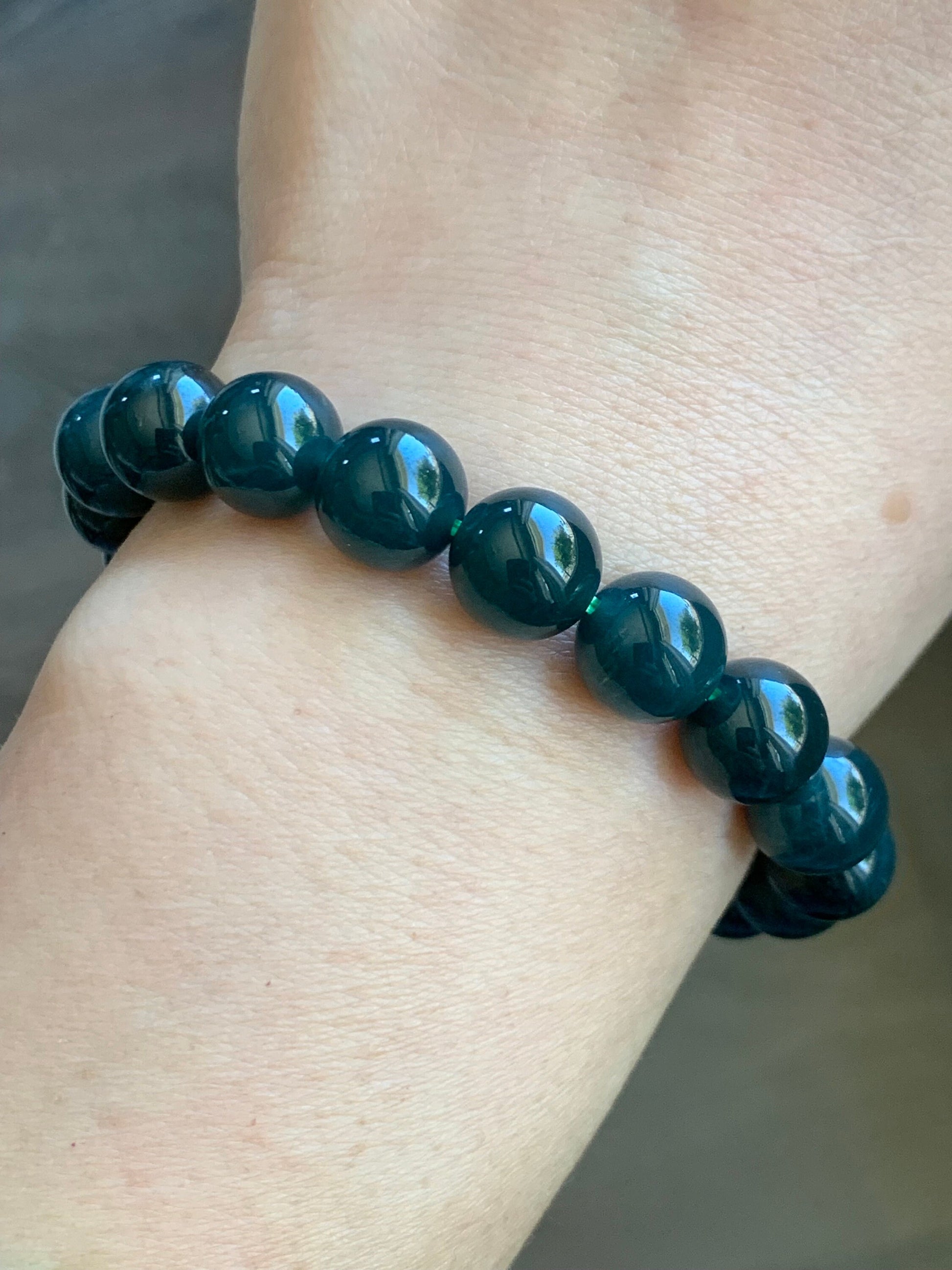Natural Guatemalan Grade A Icy Translucent Deep Blue Jadeite Beaded Bracelet Stretchy 9.5mm 6.75" 30g 天然冰危深蓝翡翠大卡手串 WSHL325