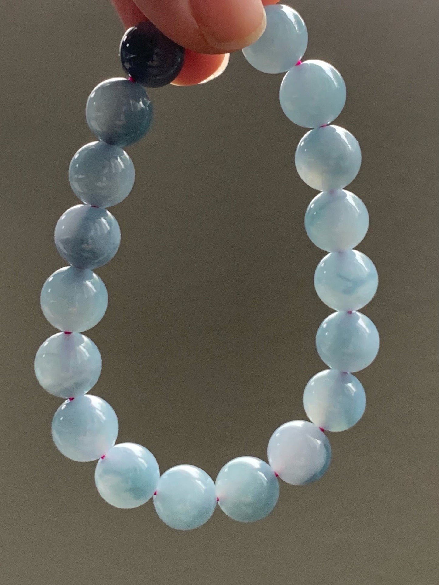 Certified Natural Guatemalan Icy Highly Translucent Dusty Purplish Blue Jadeite Beaded Bracelet 9.6mm 6.75” 30.06g 天然老种冰危蓝紫飘花翡翠圆珠手串 1496