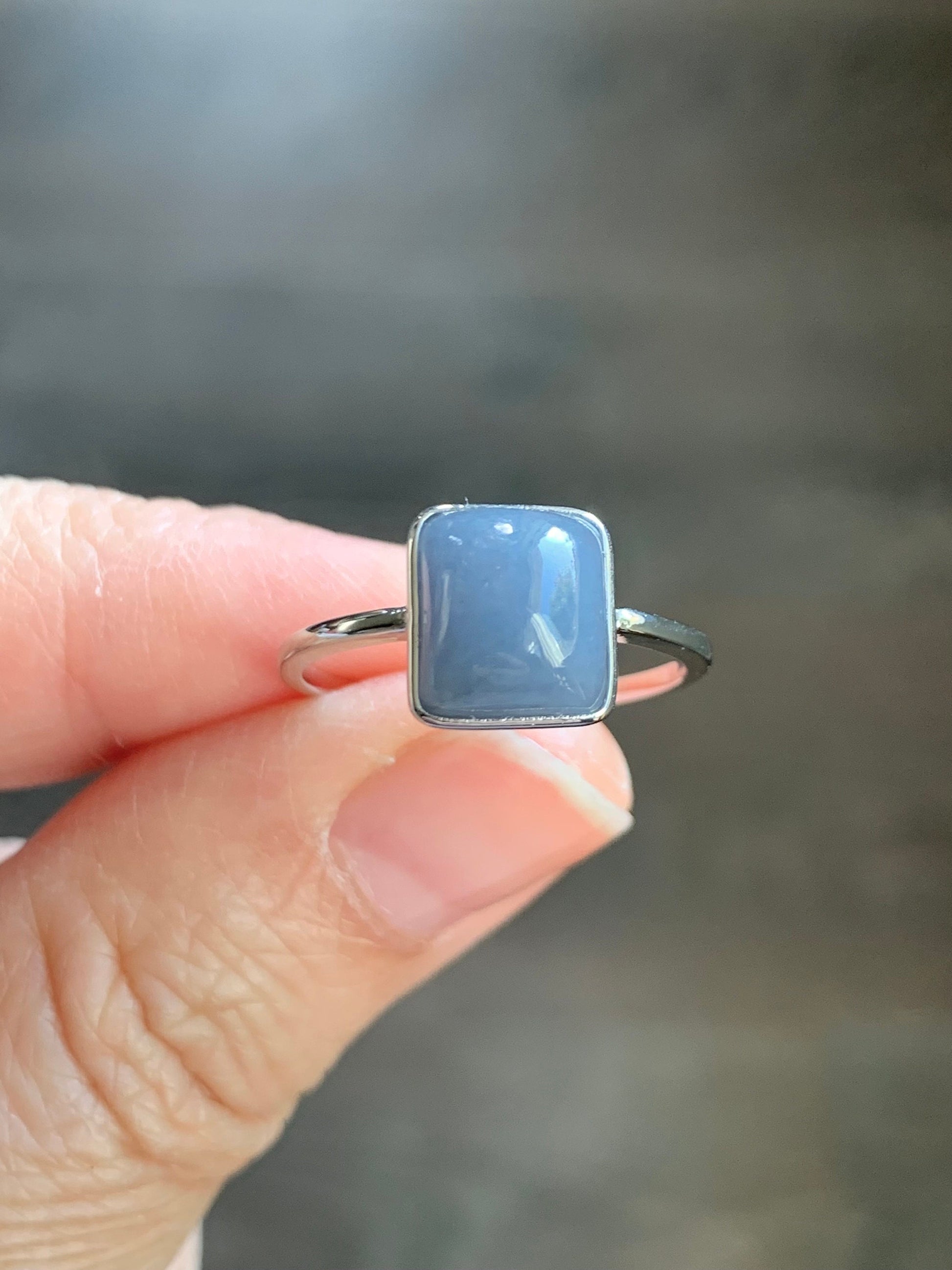 Certified Guatemalan Icy Translucent Dusty Purplish Blue Jadeite Cushion Cabochon Solitaire Ring 18K White Gold Sz 7.25 2.44g 天然危料淡蓝紫翡翠镶嵌戒指