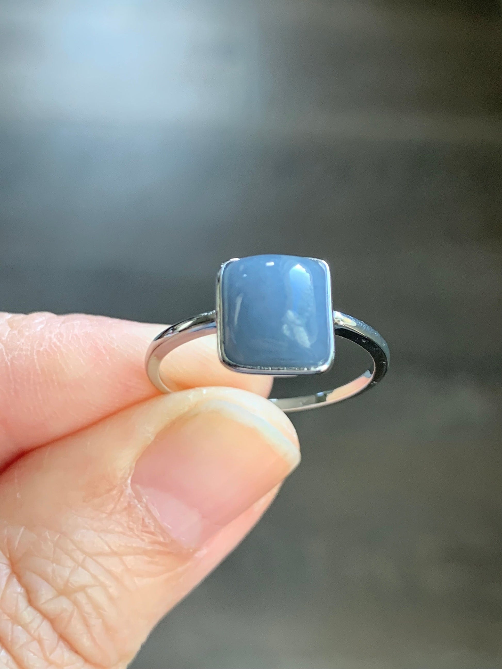 Certified Guatemalan Icy Translucent Dusty Purplish Blue Jadeite Cushion Cabochon Solitaire Ring 18K White Gold Sz 7.25 2.44g 天然危料淡蓝紫翡翠镶嵌戒指