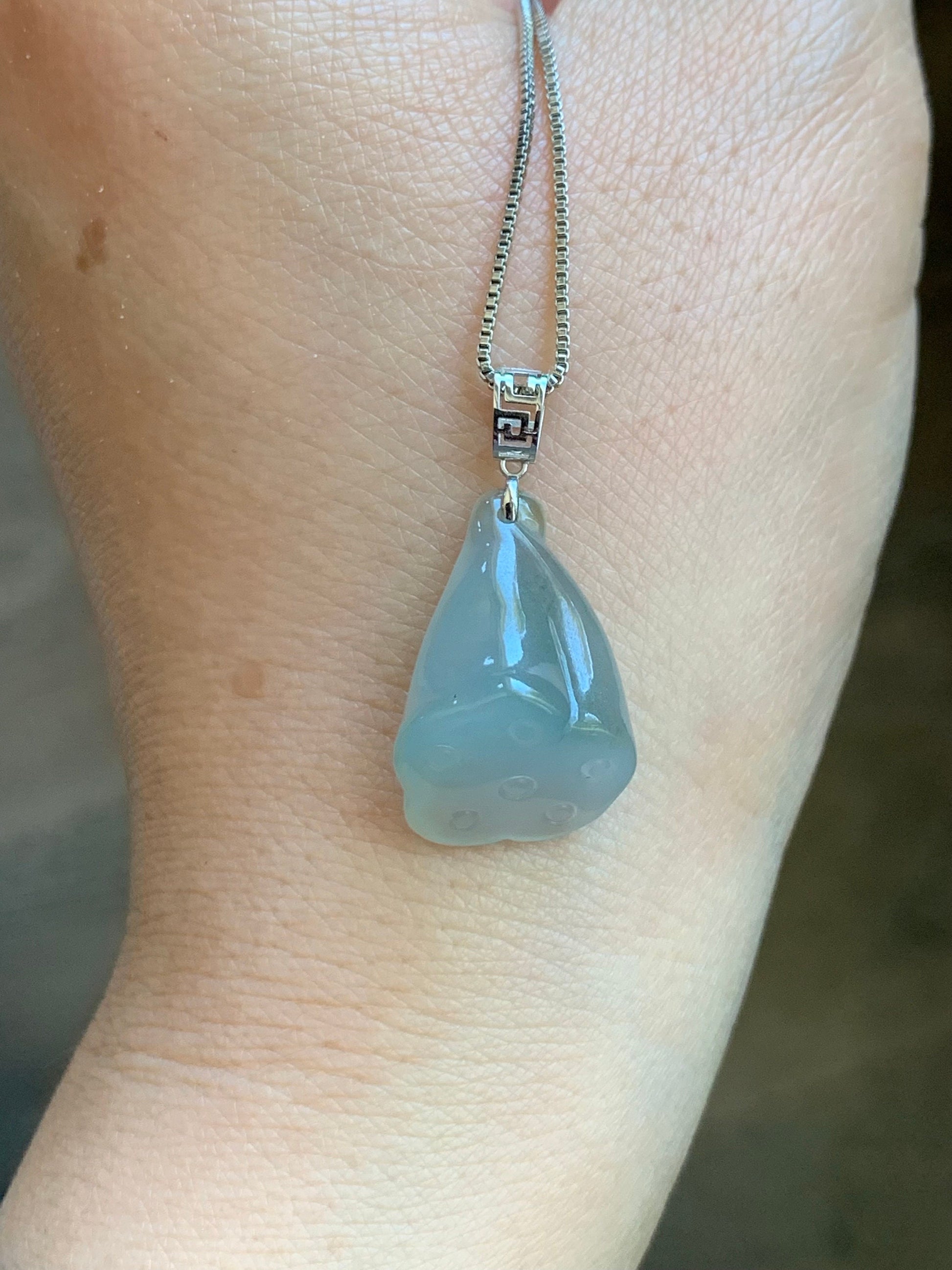 Natural Burmese Icy Translucent Gelatinous Light Green Jadeite Carved Lotus Pod Pendant 18K White Gold 天然缅甸冰晴底翡翠莲蓬镶嵌吊坠