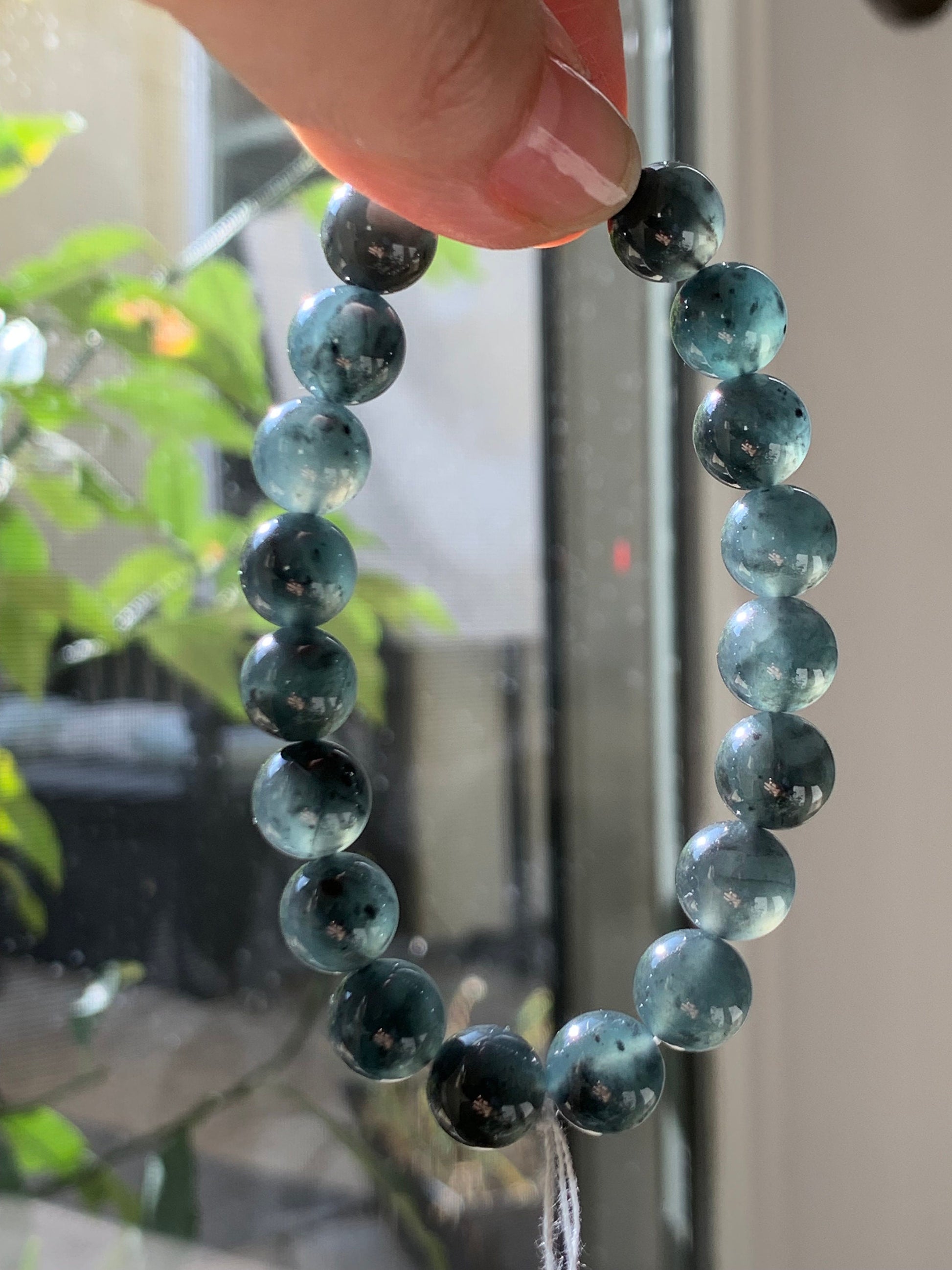 Certified Guatemalan Natural Icy Highly Translucent Gelatinous Dark Blue Wuji Marbled Jadeite Beaded Bracelet 7” 30.6g 天然冰胶危深蓝乌鸡翡翠手串 7085