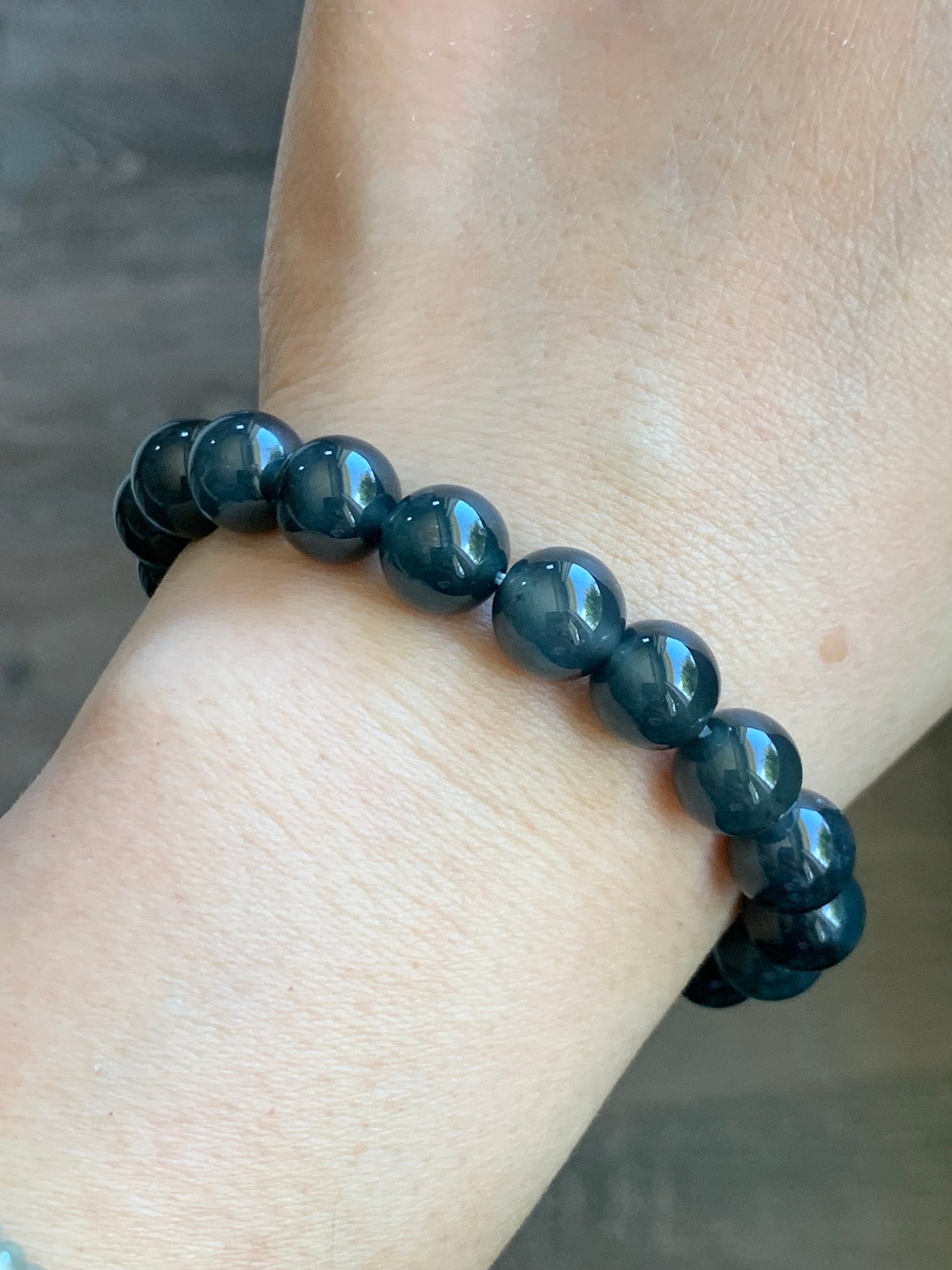 Certified Guatemalan Natural Icy Highly Translucent Gelatinous Dark Blue Wuji Marbled Jadeite Beaded Bracelet 7” 30.6g 天然冰胶危深蓝乌鸡翡翠手串 7085