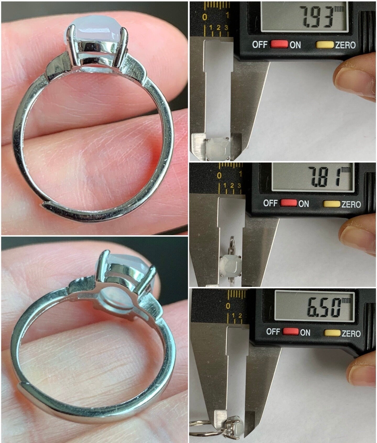 Stunning Natural Burmese Garde A Icy White Highly Translucent Faceted Jadeite Ring S925 Sterling Silver Adjustable 天然缅甸正白冰切割面翡翠银镶戒指 MBQ78