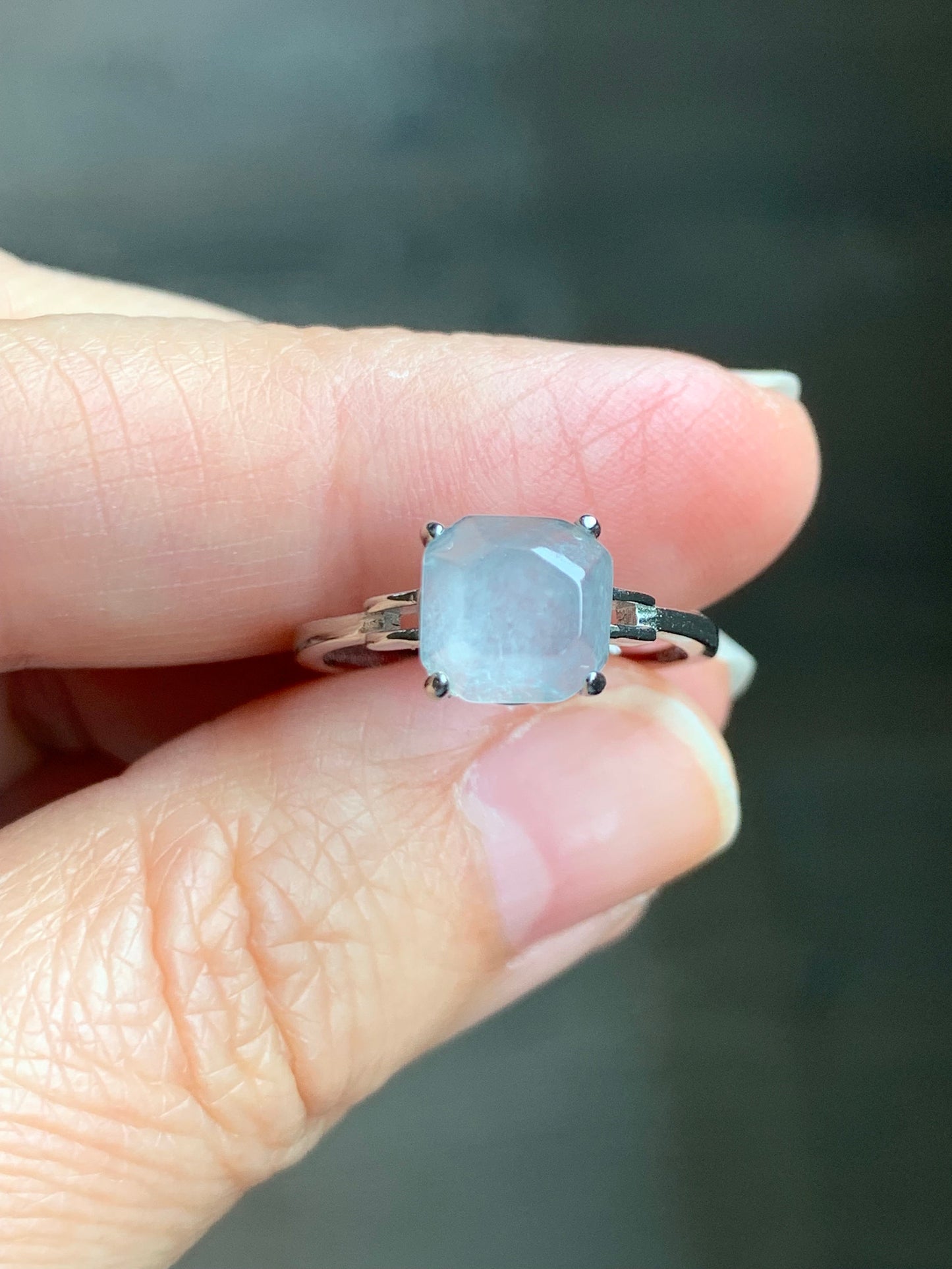 Stunning Natural Burmese Garde A Icy White Highly Translucent Faceted Jadeite Ring S925 Sterling Silver Adjustable 天然缅甸正白冰切割面翡翠银镶戒指 MBQ78