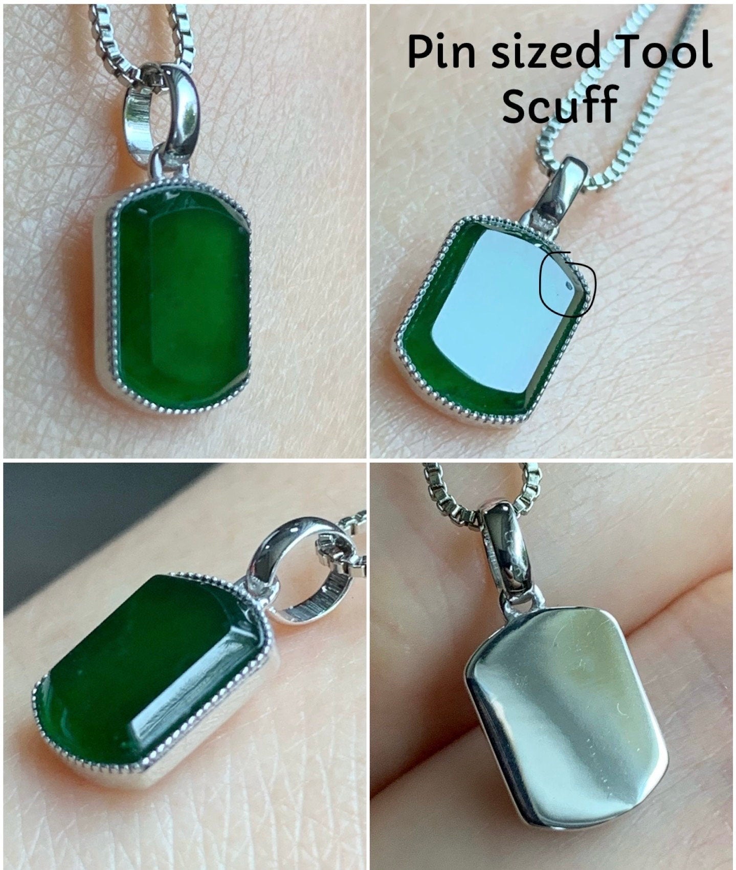 Certified Natural Guatemalan Premium Icy Highly Translucent Vibrant Green Jadeite Petite Pendant 18K White Gold 1.03g 天然冰危绿翡翠无事牌镶嵌吊坠 1454