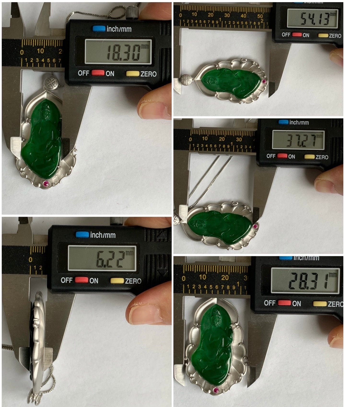 Certified Natural Guatemalan Icy Highly Translucent Vibrant Green Jadeite Carved Guanyin Pendant Sterling Silver 10.95g 天然老种冰危绿翡翠观音镶嵌吊坠 1470