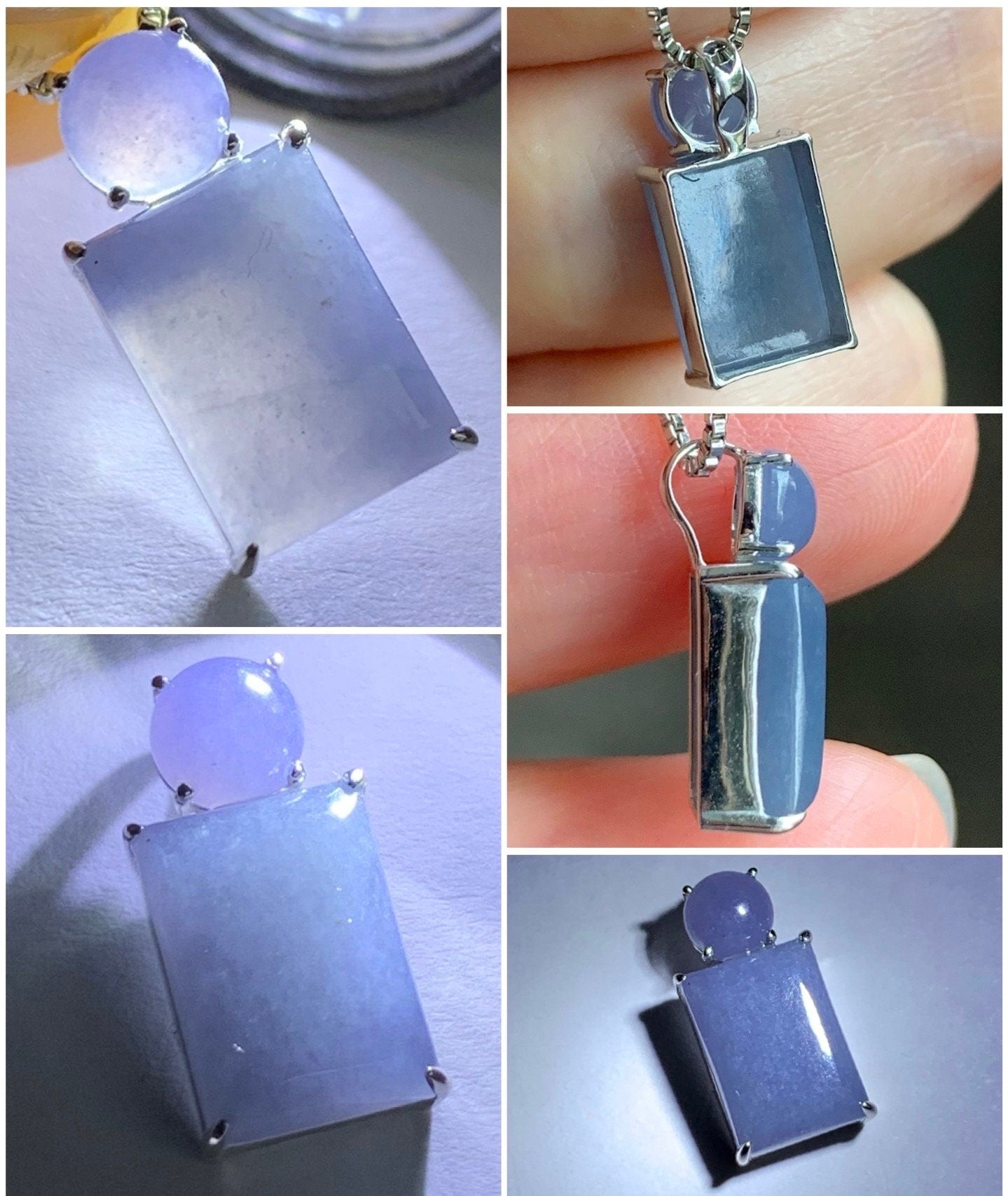 Certified Natural Guatemalan Icy Translucent Purplish Blueberry Blue Jadeite Petite Pendant 18K White Gold 1.37g 天然冰危蓝紫翡翠蛋面镶嵌吊坠 1447