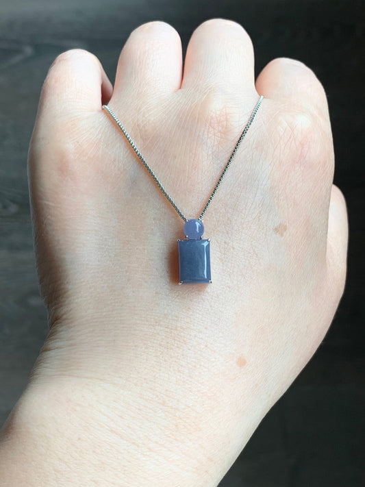 Certified Natural Guatemalan Icy Translucent Purplish Blueberry Blue Jadeite Petite Pendant 18K White Gold 1.37g 天然冰危蓝紫翡翠蛋面镶嵌吊坠 1447