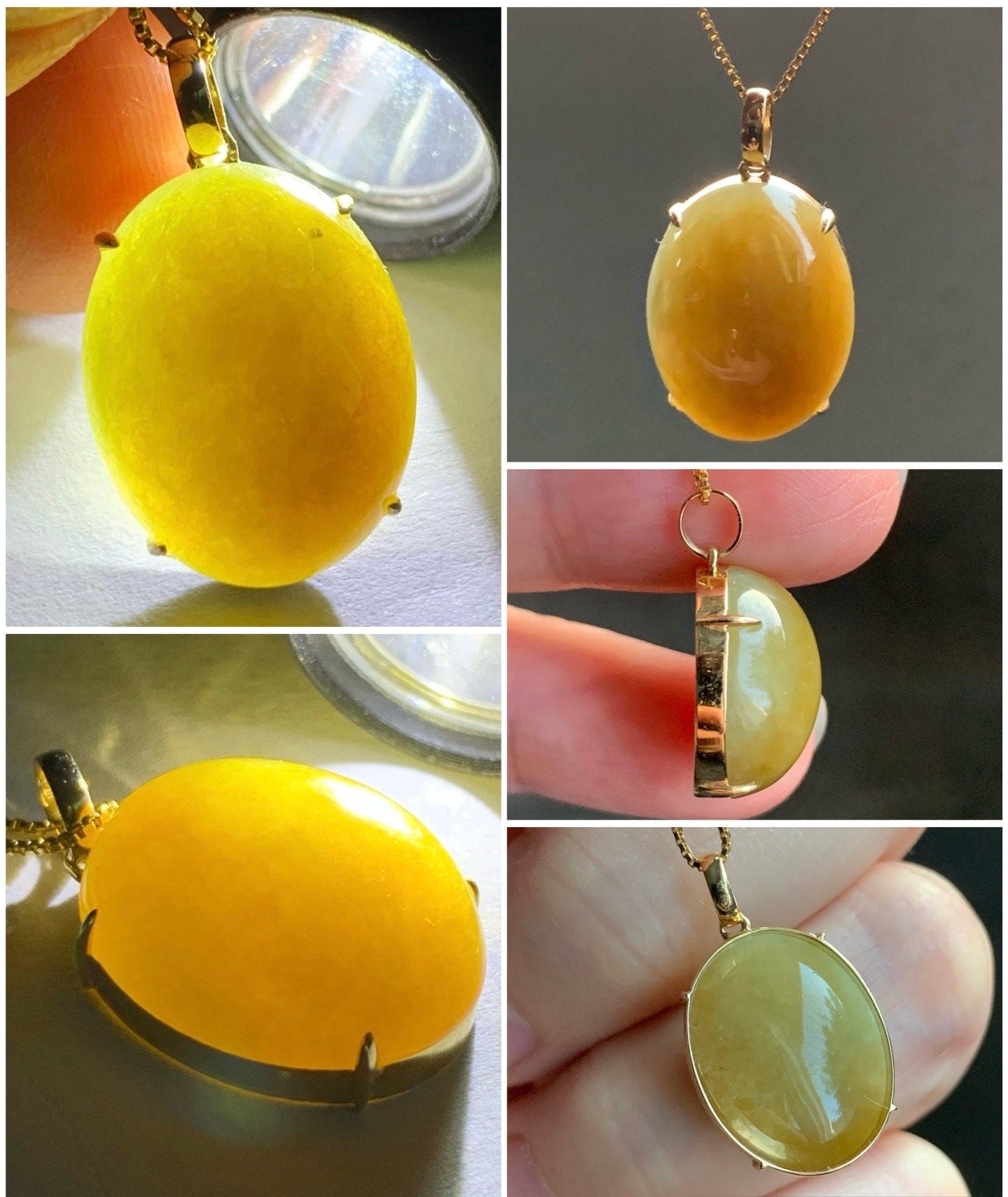 Certified Natural Burmese Translucent Intense Yellow Jadeite Large Oval Solitaire Pendant 18K Yellow Gold 3.91g 天然缅甸细糯鸡油黄翡翠大蛋面镶嵌吊坠 1467