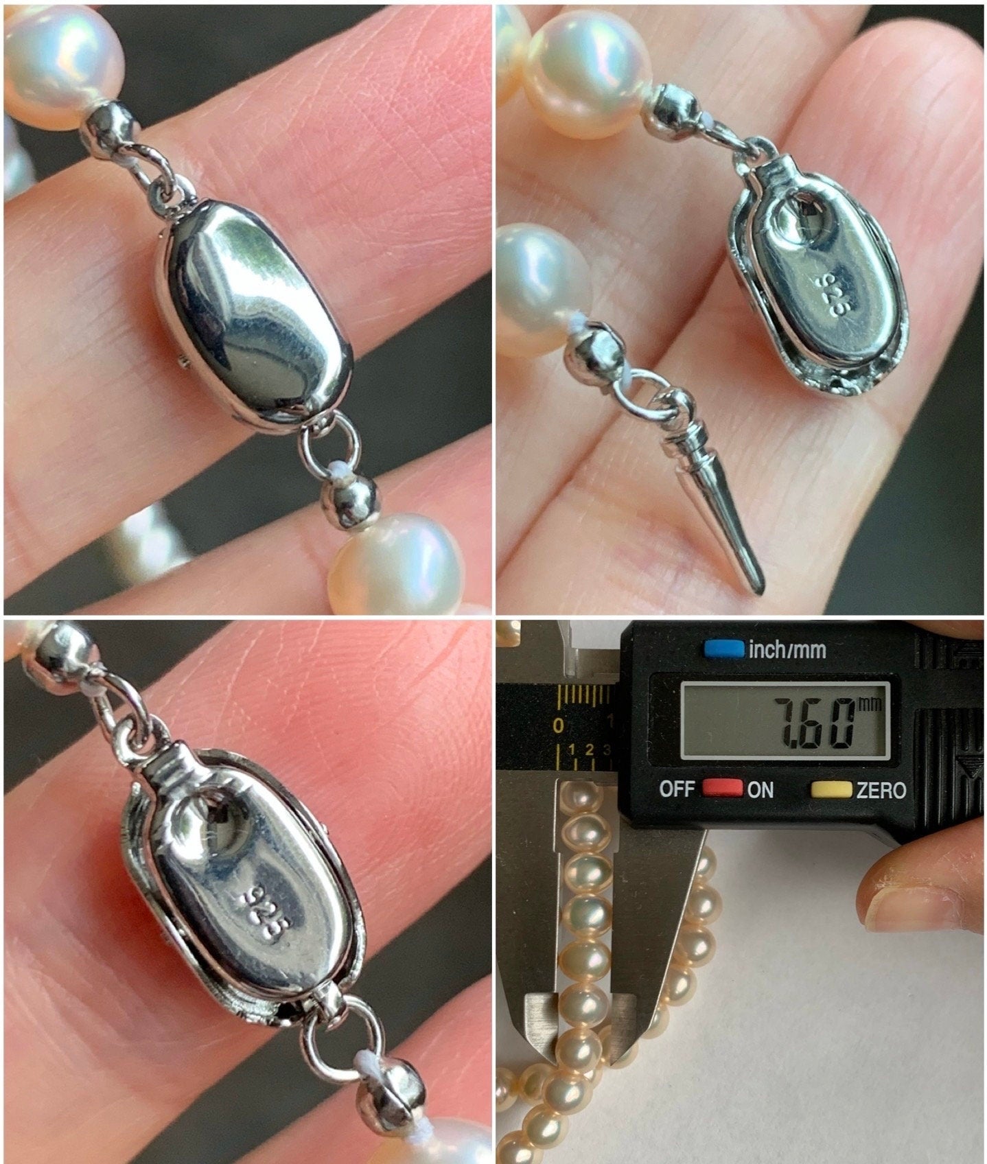 Natural Freshwater Light Champagne Candlelight Pearls Peachy Undertone Beaded Necklace Sterling Silver Clasp 7.6mm 17" 29g 天然淡水无核香槟色珍珠项链