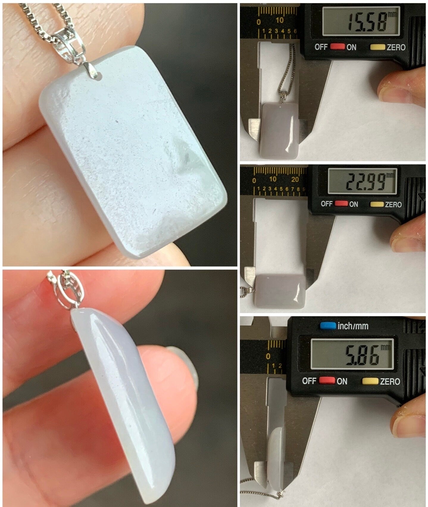 Natural Burmese Icy Translucent Light Lavender Jadeite Rectangle Pendant 18K Yellow Gold 天然缅甸老种冰藕粉翡翠方牌镶嵌吊坠