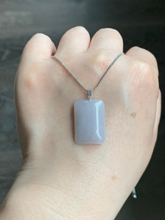 Natural Burmese Icy Translucent Light Lavender Jadeite Rectangle Pendant 18K Yellow Gold 天然缅甸老种冰藕粉翡翠方牌镶嵌吊坠