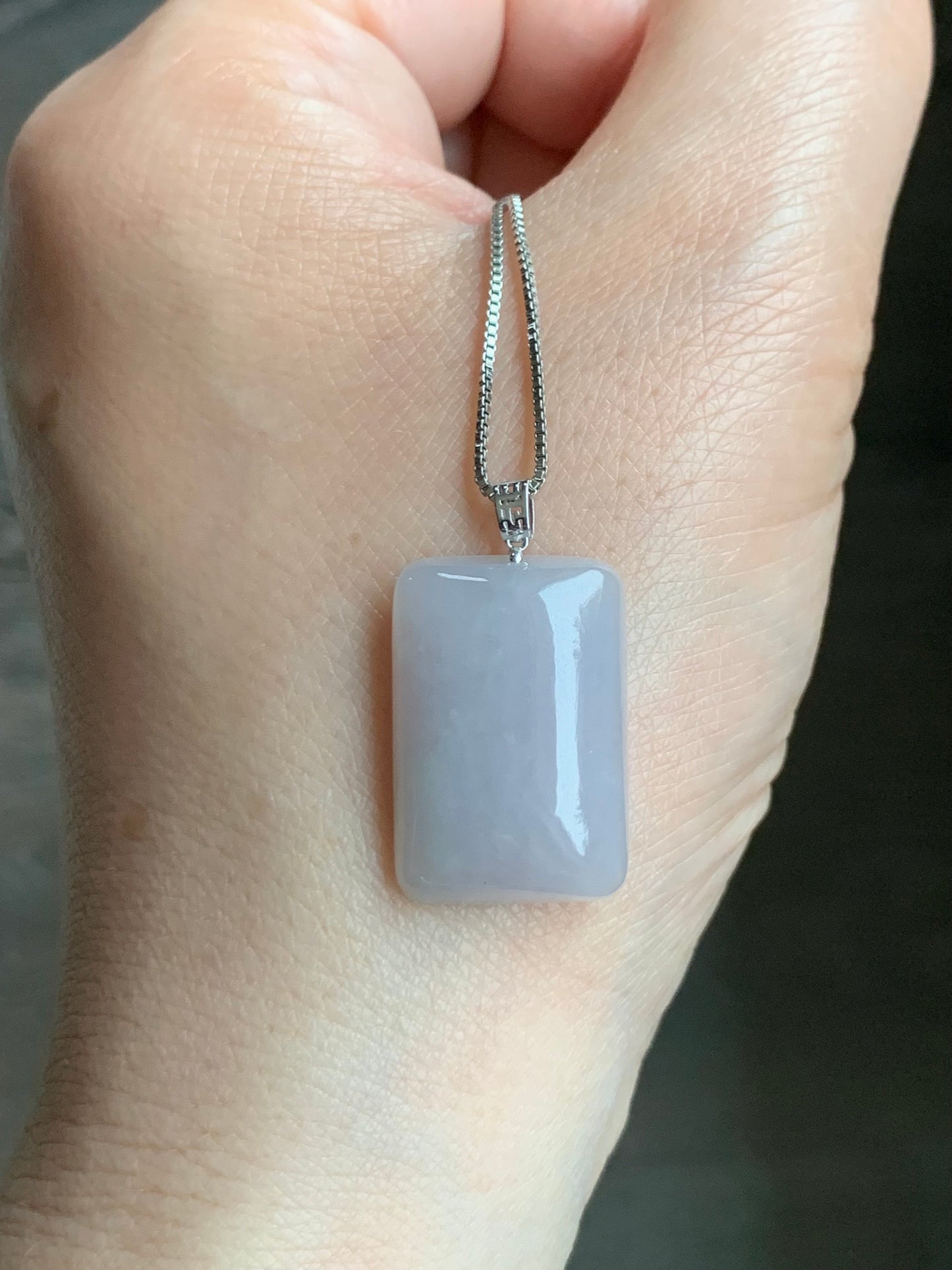 Natural Burmese Icy Translucent Light Lavender Jadeite Rectangle Pendant 18K Yellow Gold 天然缅甸老种冰藕粉翡翠方牌镶嵌吊坠