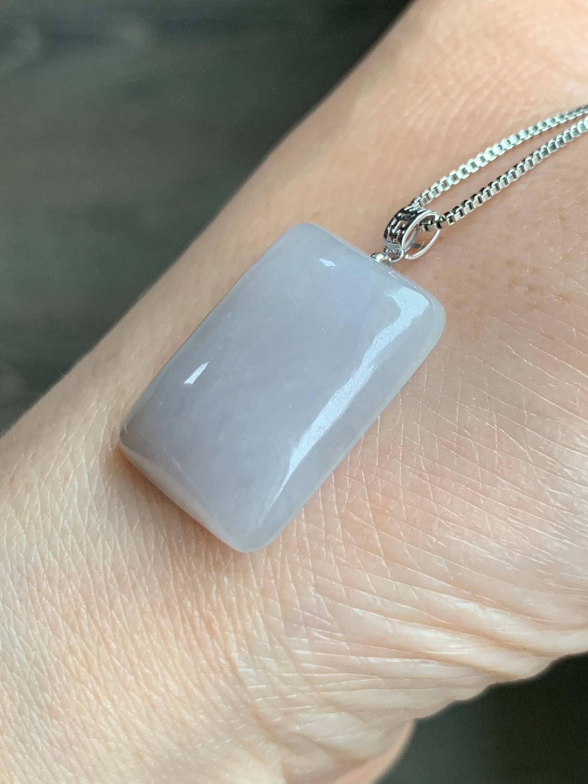 Natural Burmese Icy Translucent Light Lavender Jadeite Rectangle Pendant 18K Yellow Gold 天然缅甸老种冰藕粉翡翠方牌镶嵌吊坠