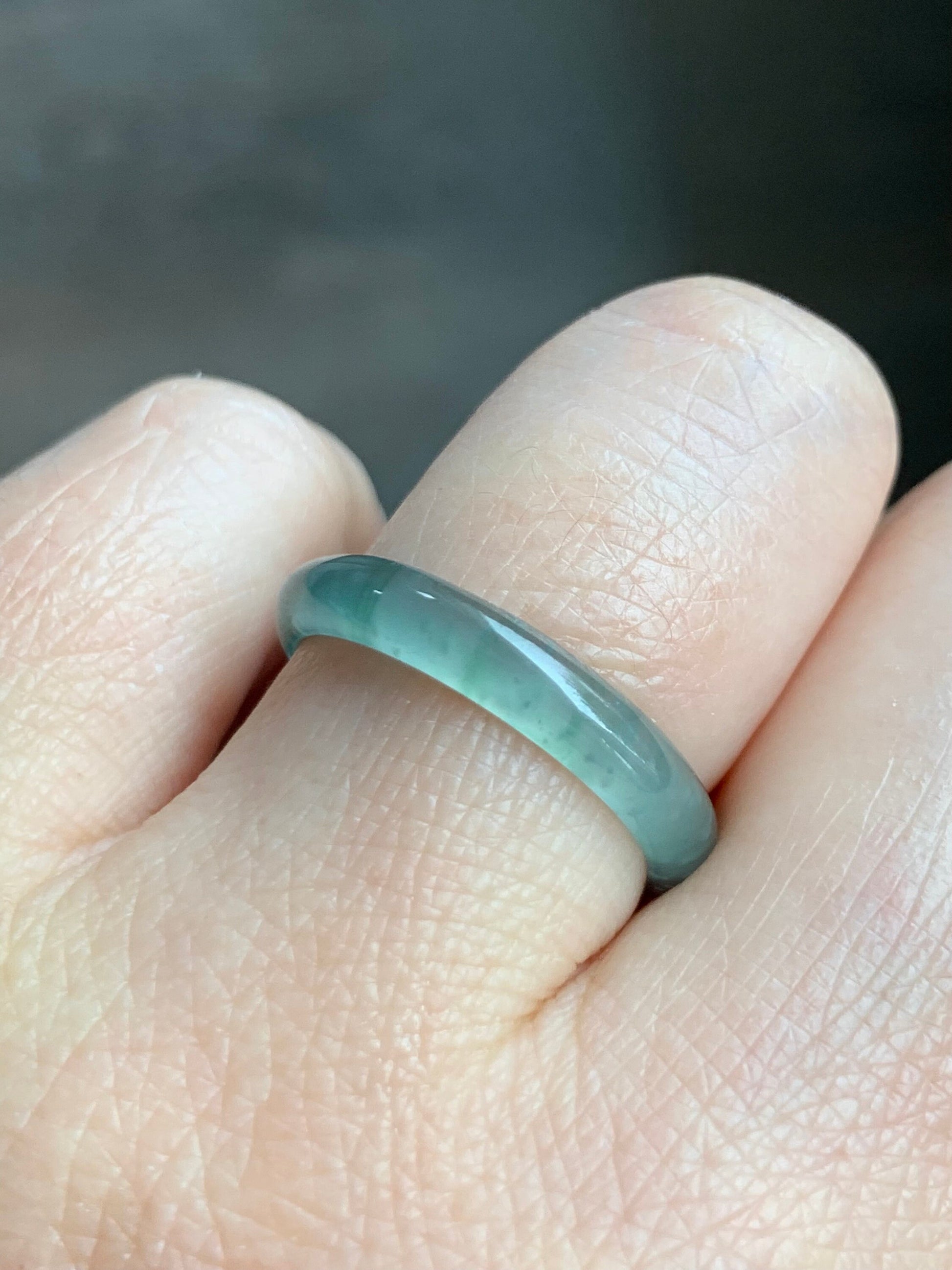 Stunning Natural Guatemalan Icy Highly Translucent Gelatinous Light Teal Green Jadeite Band Ring Size 8 天然冰危淡绿翡翠戒圈 WLJ516B