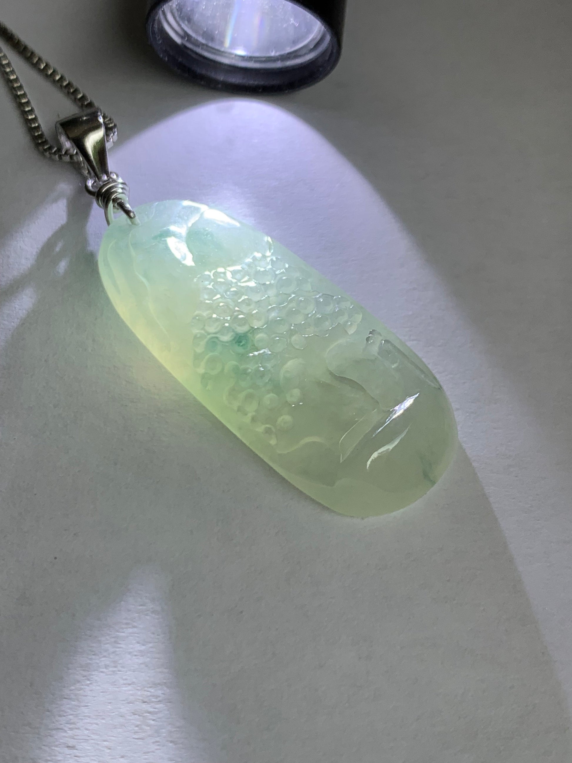 Natural Burmese Icy Translucent Gelatinous Slight Green Marbled Jadeite Shan Shui Pai Landscape Pendant Sterling Silver 5g 天然缅甸冰胶飘花翡翠山水牌吊坠