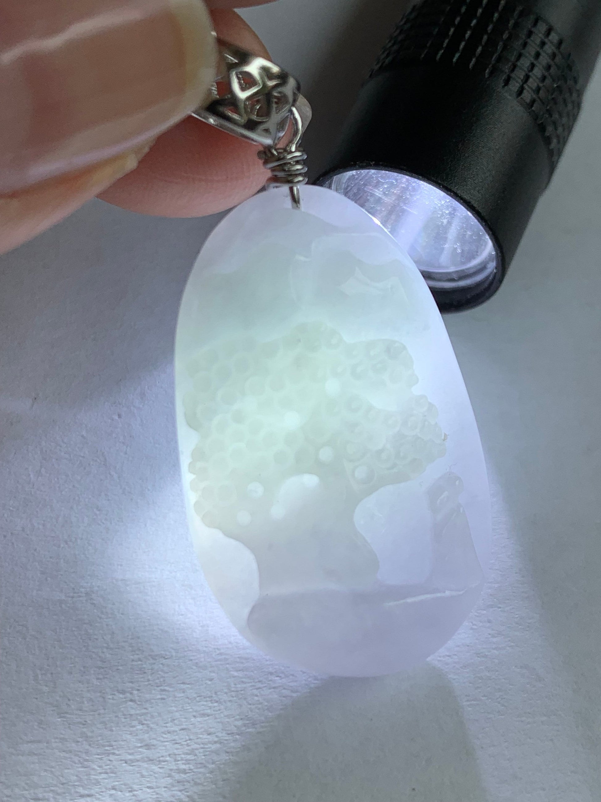 Natural Burmese Icy Translucent Gelatinous Spring Colored Jadeite Shan Shui Pai Landscape Pendant Sterling Silver 8g 天然缅甸冰胶淡春彩翡翠山水牌吊坠