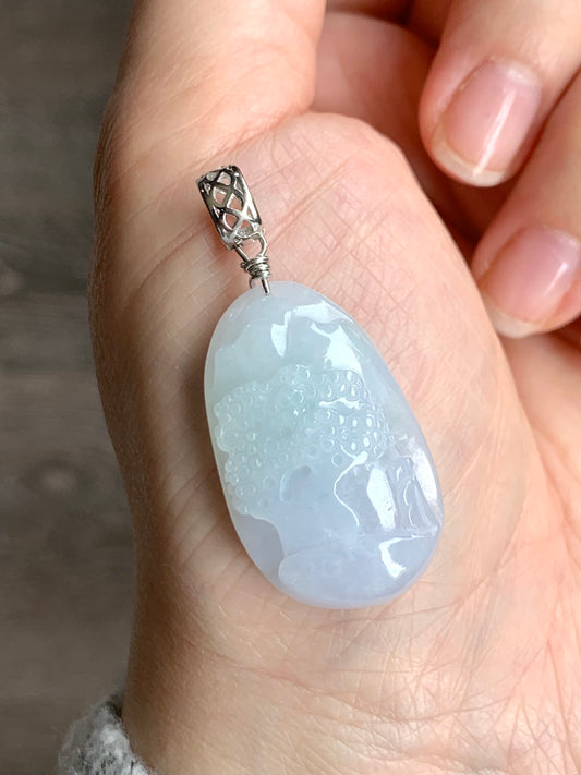 Natural Burmese Icy Translucent Gelatinous Spring Colored Jadeite Shan Shui Pai Landscape Pendant Sterling Silver 8g 天然缅甸冰胶淡春彩翡翠山水牌吊坠