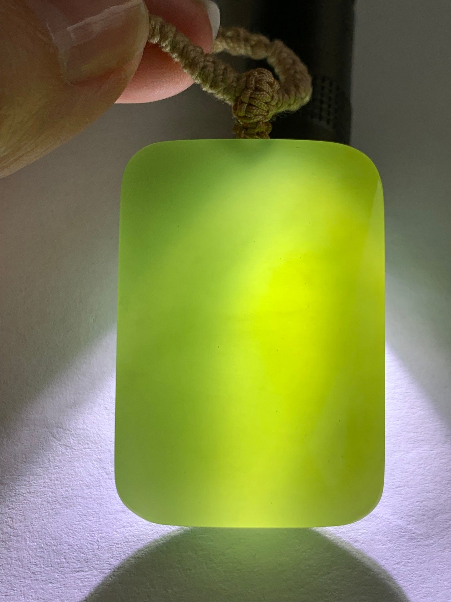 Natural Nephrite Hetian Jade Rectangle Wu Shi Pai Pendant Rope Necklace Icy Translucent Dark Tea Green Adjustable 24" 38g 天然和田玉无事牌项链 L