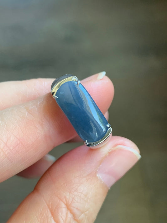 Certified Natural Guatemalan Intense Purplish Blue Jadeite Saddle Band Ring Size 8 Sterling Silver 9.13g 天然冰危浓蓝紫翡翠马鞍订制银镶戒指 1463