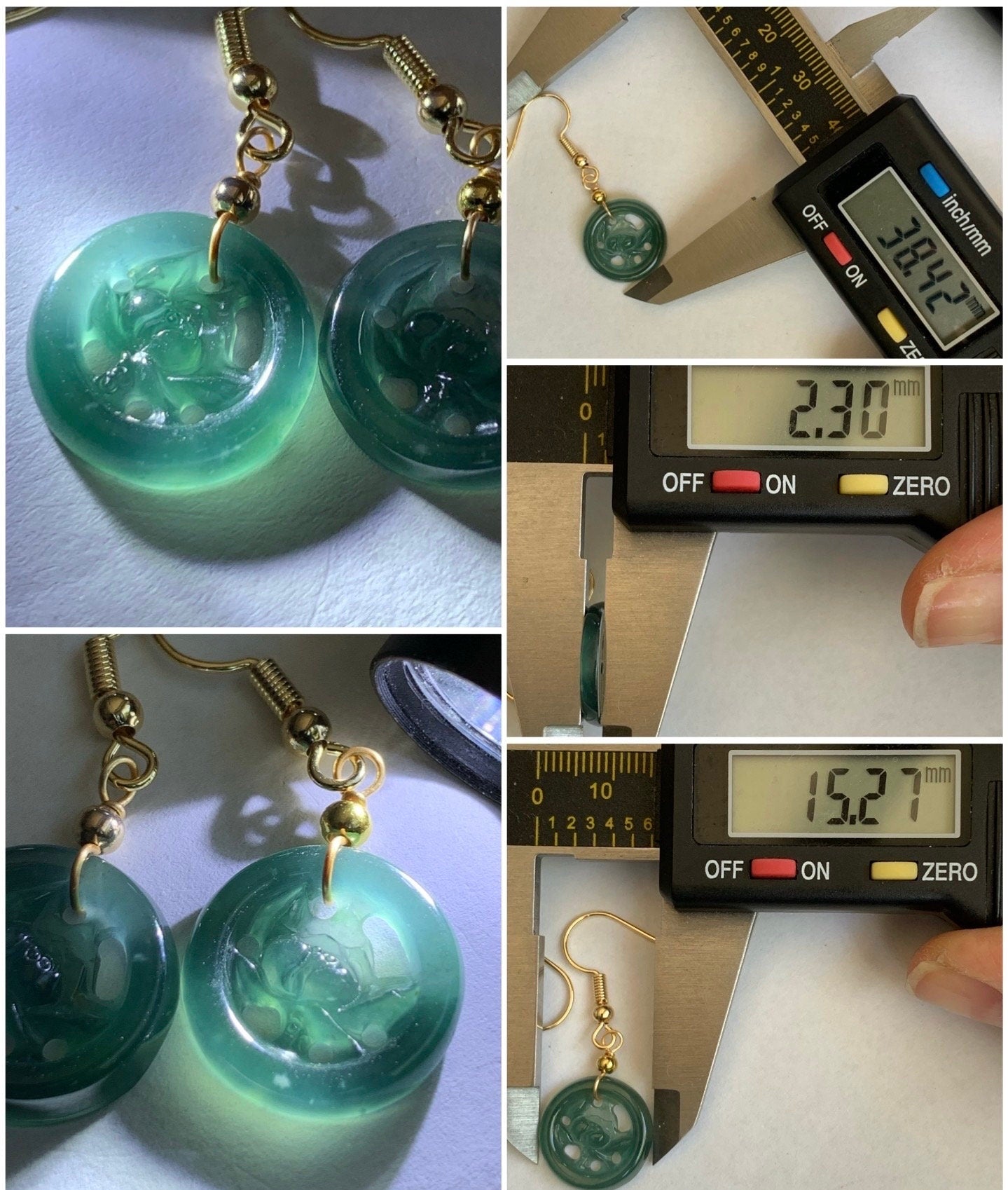 June Special! Natural Guatemalan Icy Highly Translucent Dark Teal Green Jadeite Lotus Flower Dangle Earrings 14K Gold Plated 天然冰危蓝绿翡翠莲花牌包金耳吊