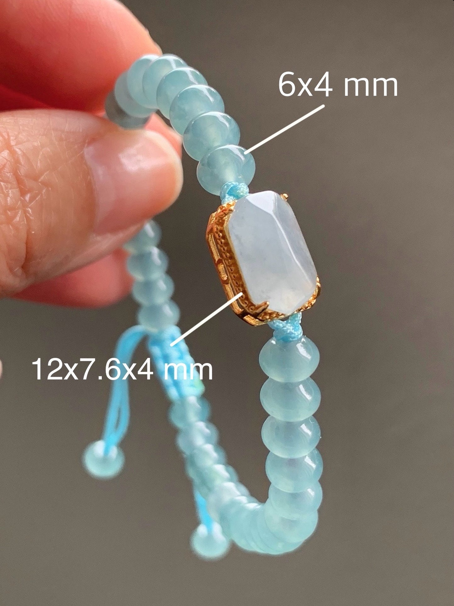 Natural Guatemalan Icy Highly Translucent Light Blue Faceted Jadeite Sterling Silver Charm Drum Beads Bracelet 6.75” 天然冰危浅蓝翡翠切割面蛋面鼓珠手串