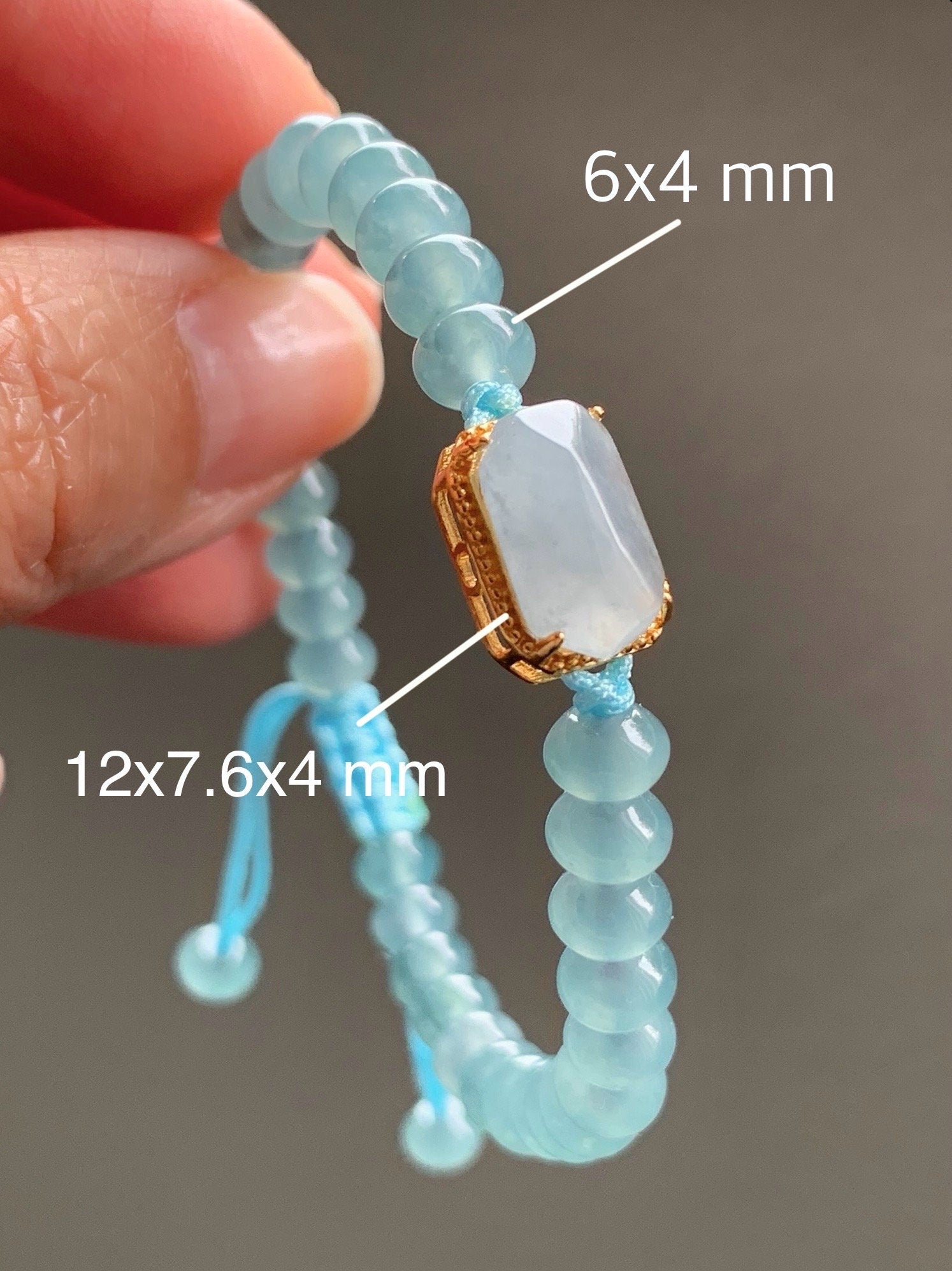Natural Guatemalan Icy Highly Translucent Light Blue Faceted Jadeite Sterling Silver Charm Drum Beads Bracelet 6.75” 天然冰危浅蓝翡翠切割面蛋面鼓珠手串