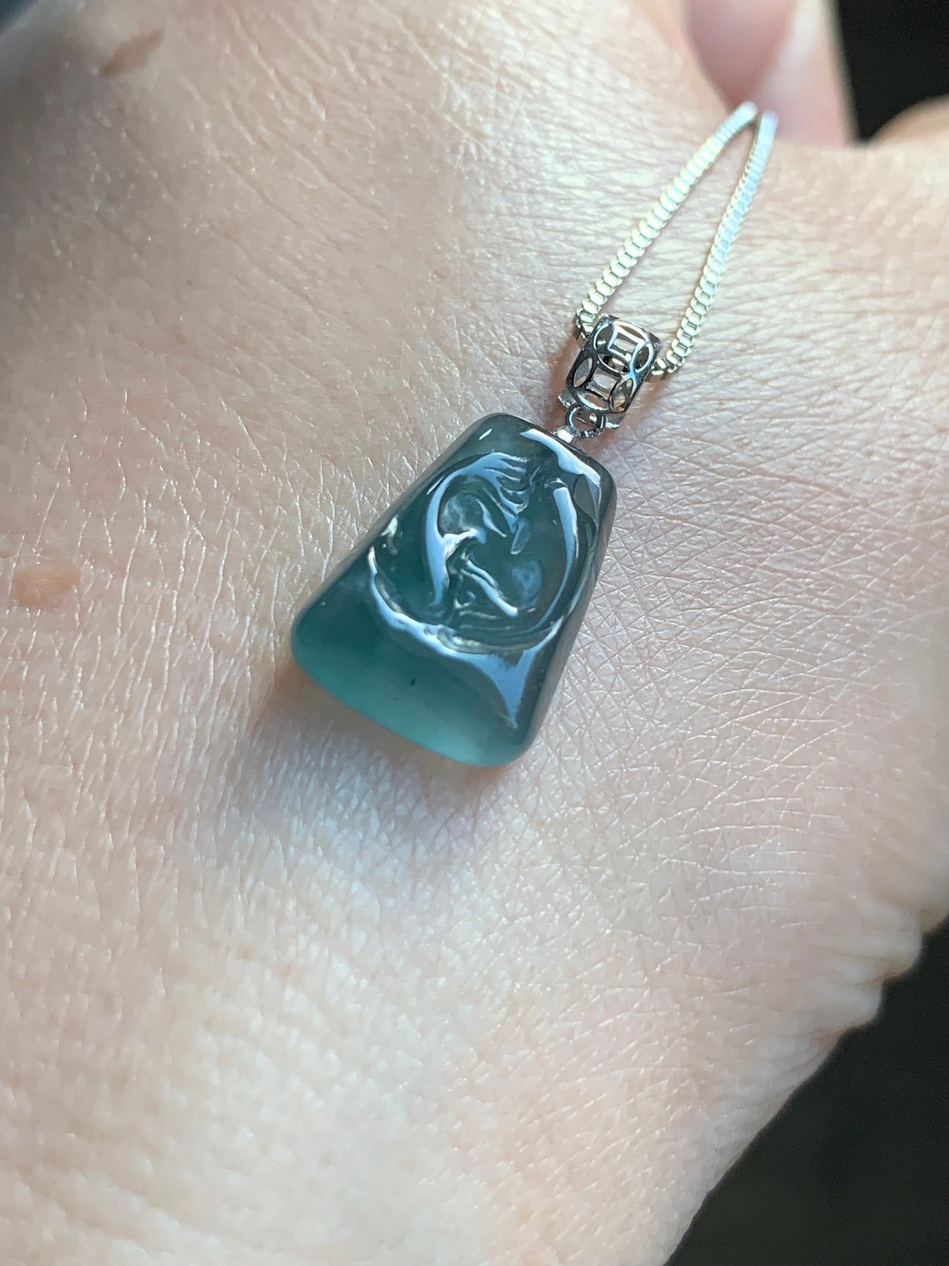 Petite Natural Guatemalan Premium Icy Highly Translucent Gelatinous Blue Jadeite Carved Double Fish Pendant 18K White Gold 天然冰胶危蓝水翡翠双鱼镶嵌吊坠