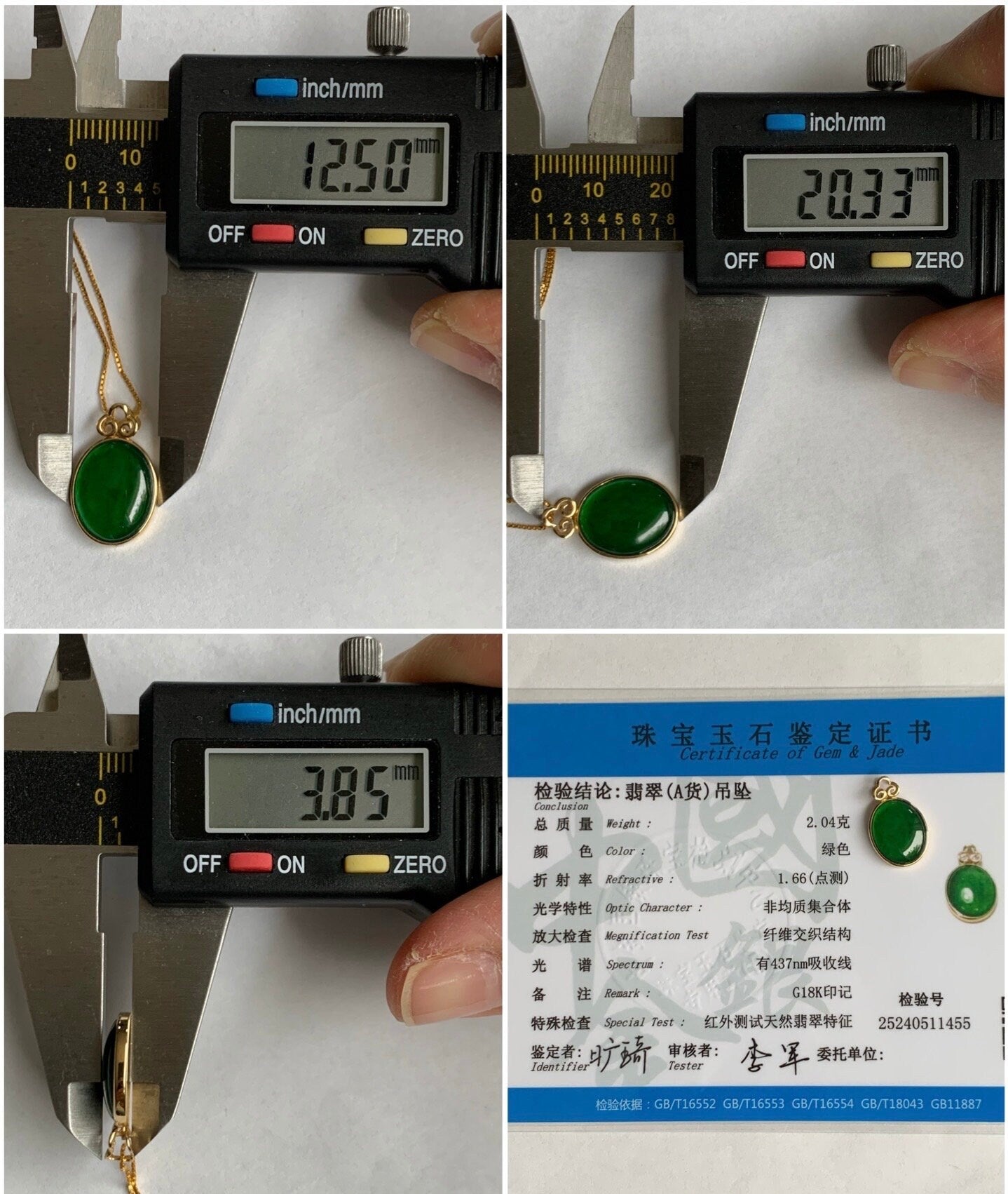 Certified Natural Guatemalan Icy Highly Translucent Vibrant Green Jadeite Oval Pendant 18K Yellow Gold Ruyi Design 天然老种冰危绿翡翠如意款镶嵌吊坠 1455
