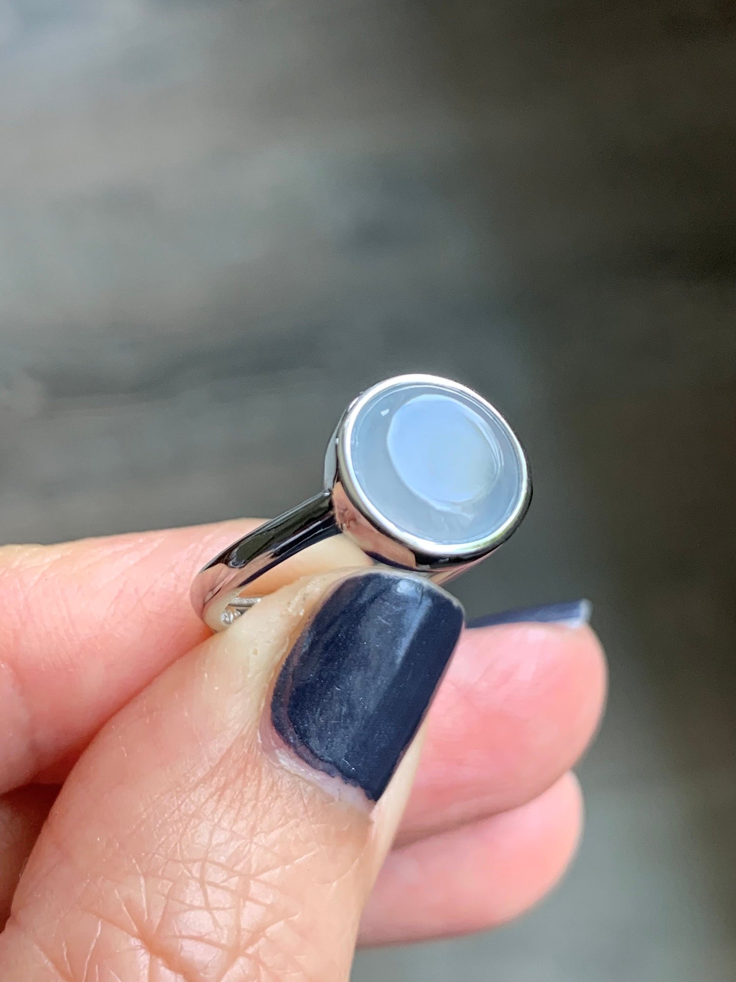 Natural Burmese Icy Translucent White Jadeite w/ Lavender Undertone Solitaire Ring Sterling Silver Size 7 Adjustable 天然缅甸白冰紫底翡翠银镶戒指 MWS70