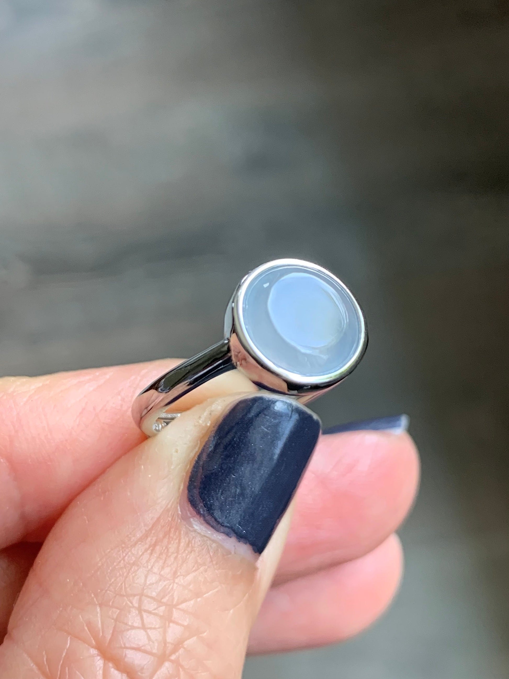 Natural Burmese Icy Translucent White Jadeite w/ Lavender Undertone Solitaire Ring Sterling Silver Size 7 Adjustable 天然缅甸白冰紫底翡翠银镶戒指 MWS70