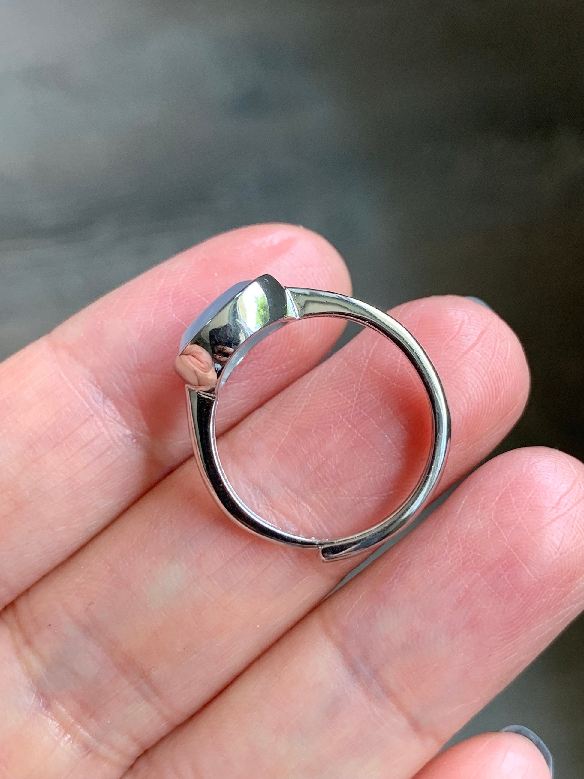 Natural Burmese Icy Translucent White Jadeite w/ Lavender Undertone Solitaire Ring Sterling Silver Size 7 Adjustable 天然缅甸白冰紫底翡翠银镶戒指 MWS70