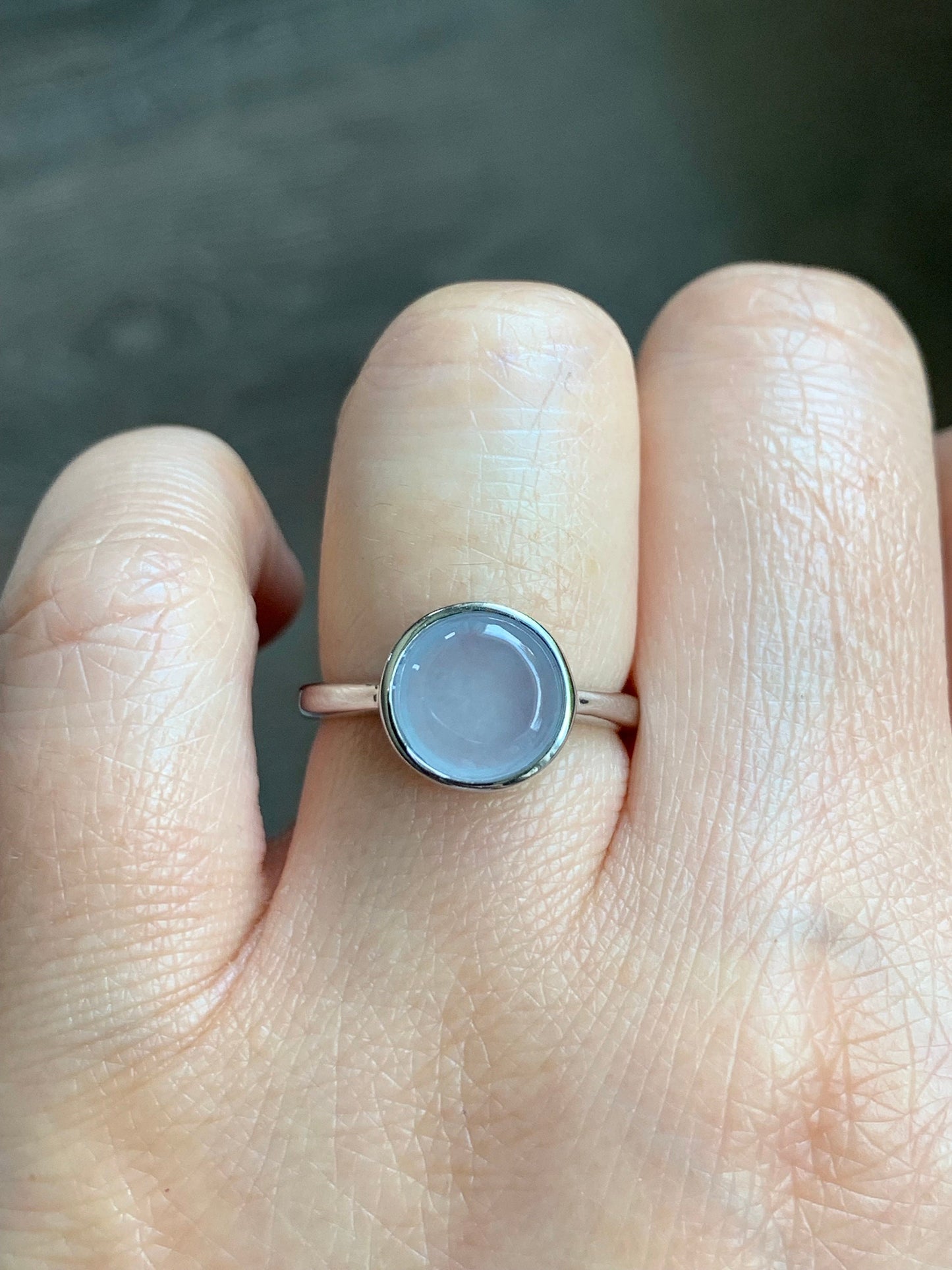 Natural Burmese Icy Translucent White Jadeite w/ Lavender Undertone Solitaire Ring Sterling Silver Size 7 Adjustable 天然缅甸白冰紫底翡翠银镶戒指 MWS70