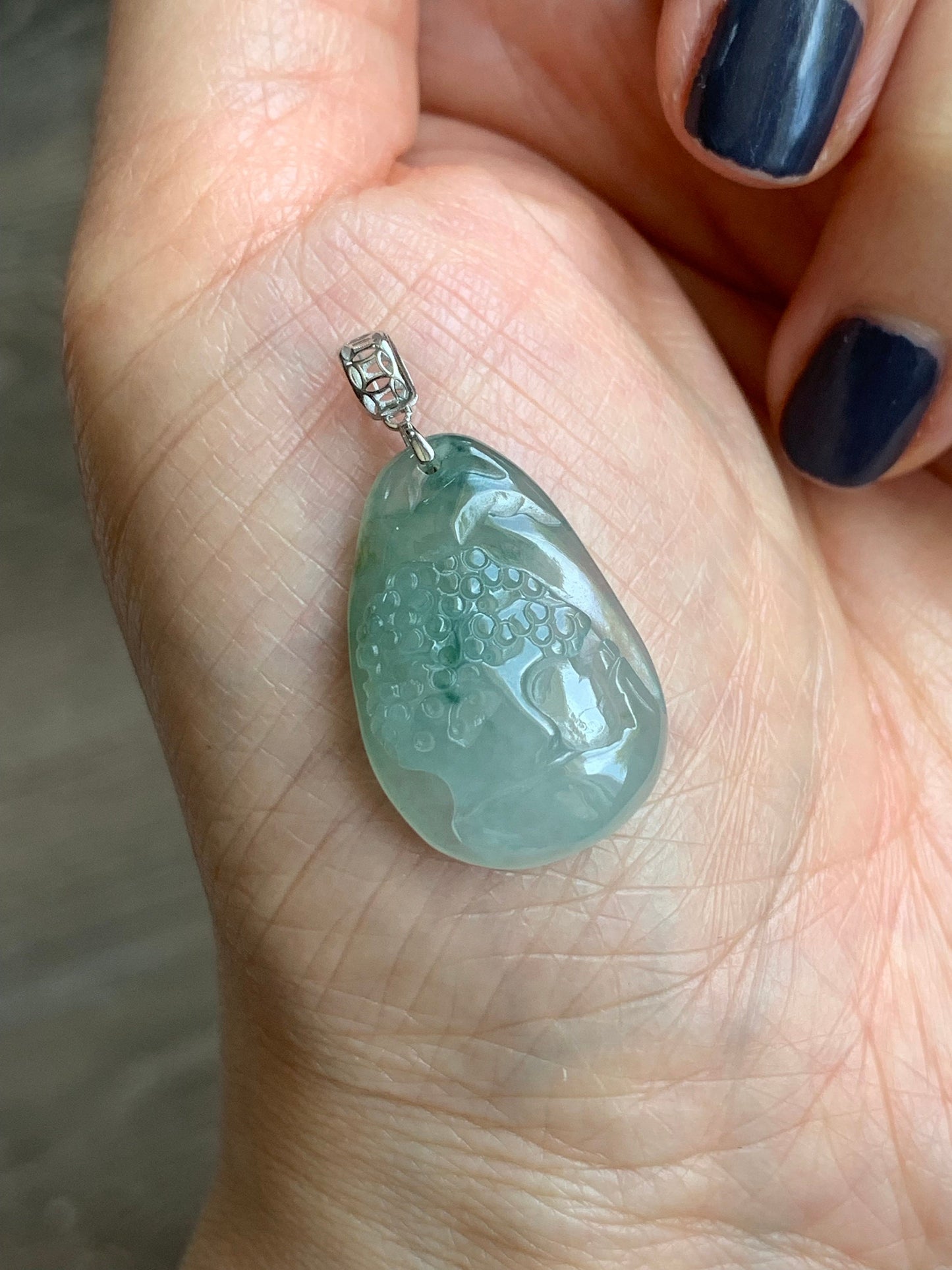 Natural Burmese Icy Translucent Gelatinous Light Green Jadeite Shan Shui Pai Landscape Scenery Pendant 18K White Gold 5g 天然缅甸冰晴绿翡翠精工雕山水牌吊坠