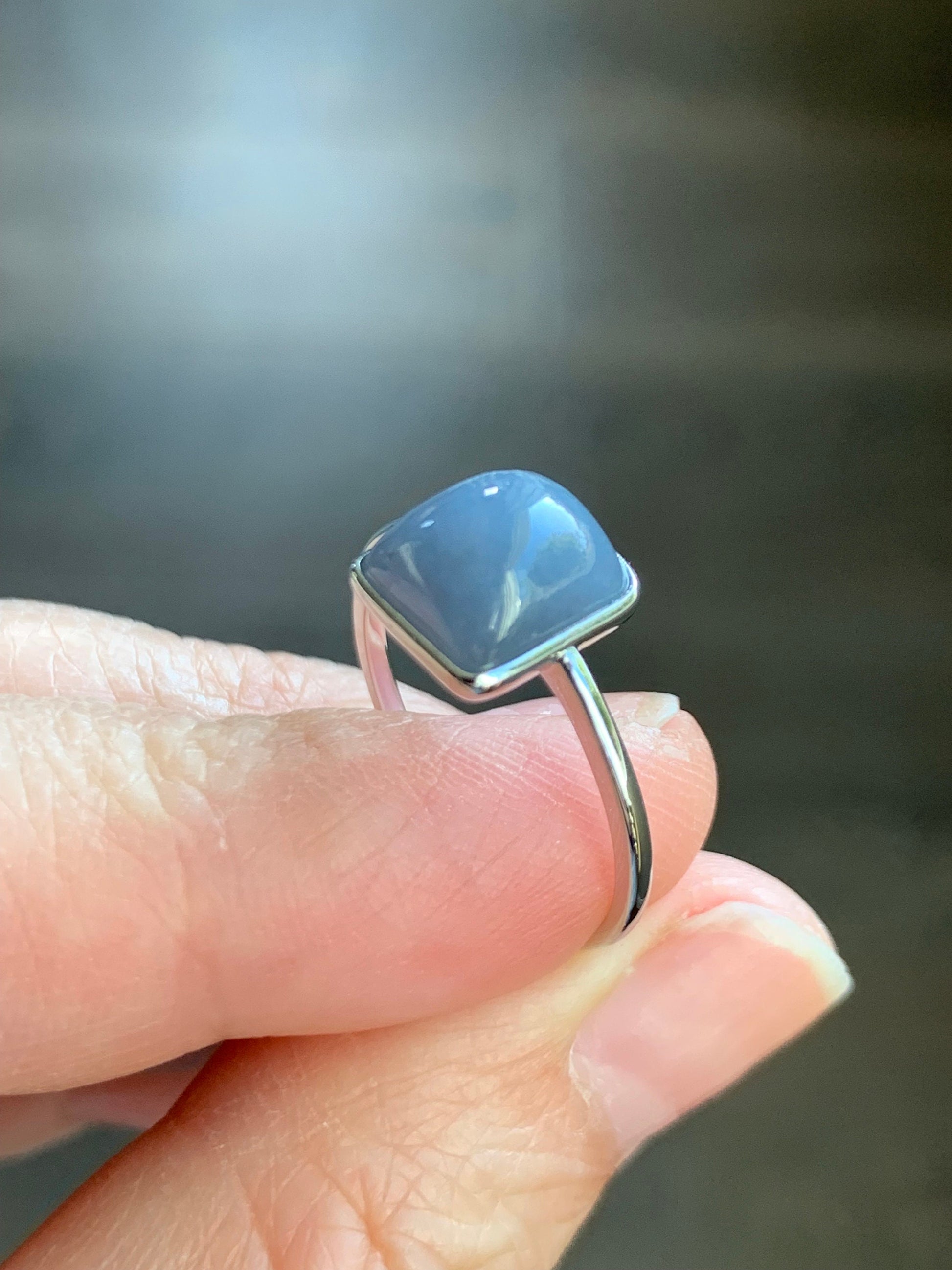 Certified Guatemalan Icy Translucent Dusty Purplish Blue Jadeite Cushion Cabochon Solitaire Ring 18K White Gold Sz 7.25 2.44g 天然危料淡蓝紫翡翠镶嵌戒指
