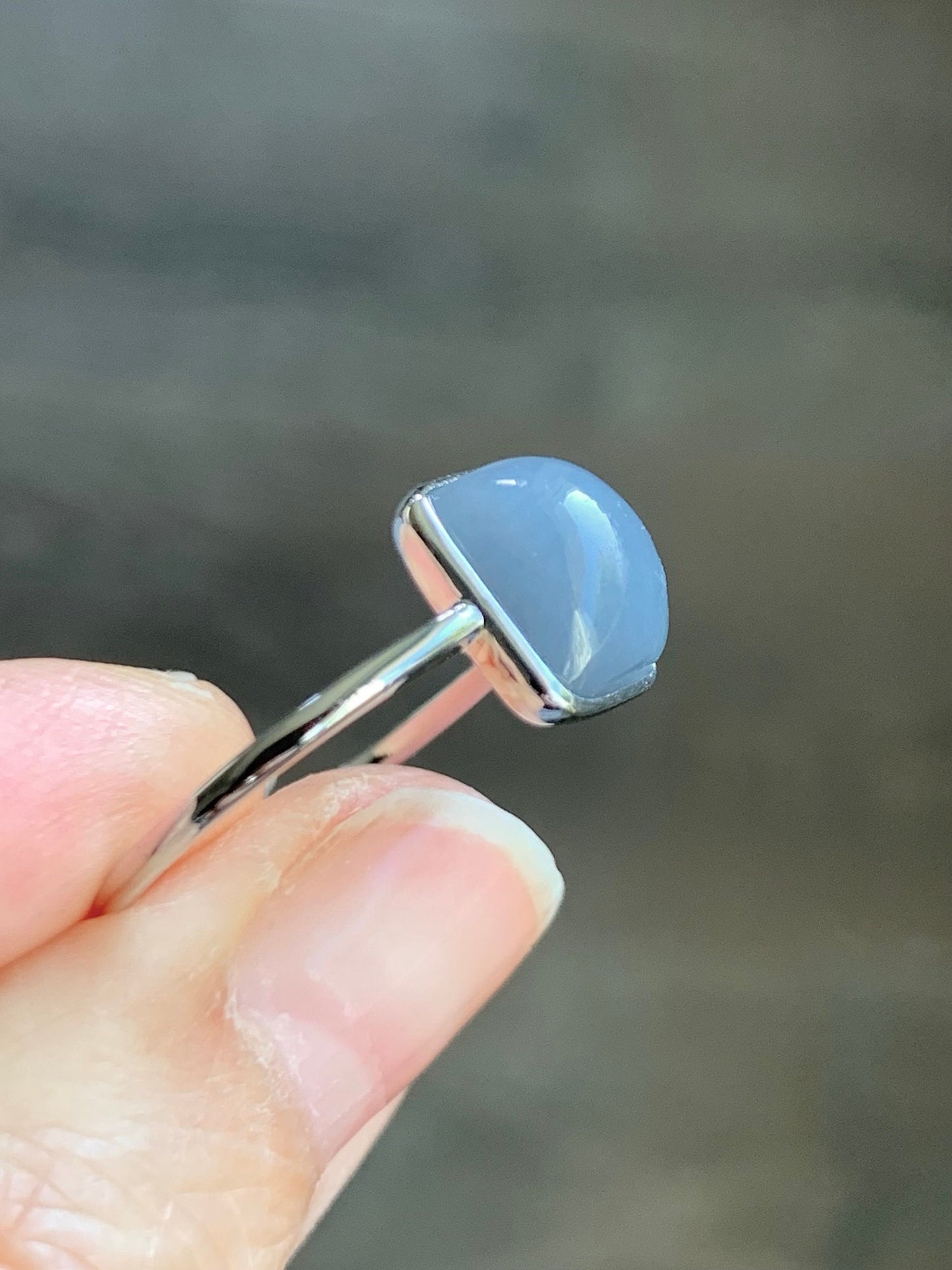 Certified Guatemalan Icy Translucent Dusty Purplish Blue Jadeite Cushion Cabochon Solitaire Ring 18K White Gold Sz 7.25 2.44g 天然危料淡蓝紫翡翠镶嵌戒指