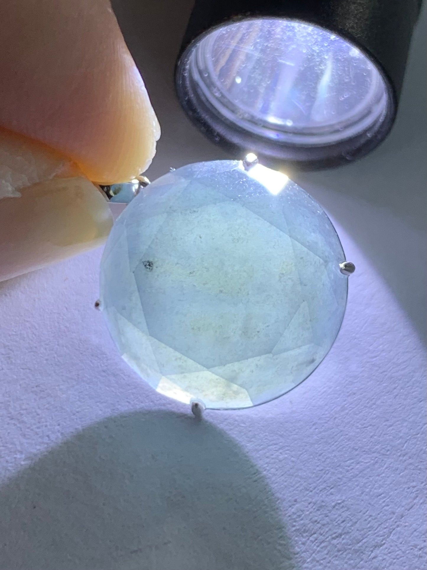 Certified Natural Guatemalan Icy Translucent Dark Blue Wuji Faceted Round Jadeite Pendant 18K White Gold 2.85g 天然冰危蓝乌鸡翡翠切割面蛋面镶嵌吊坠 1446