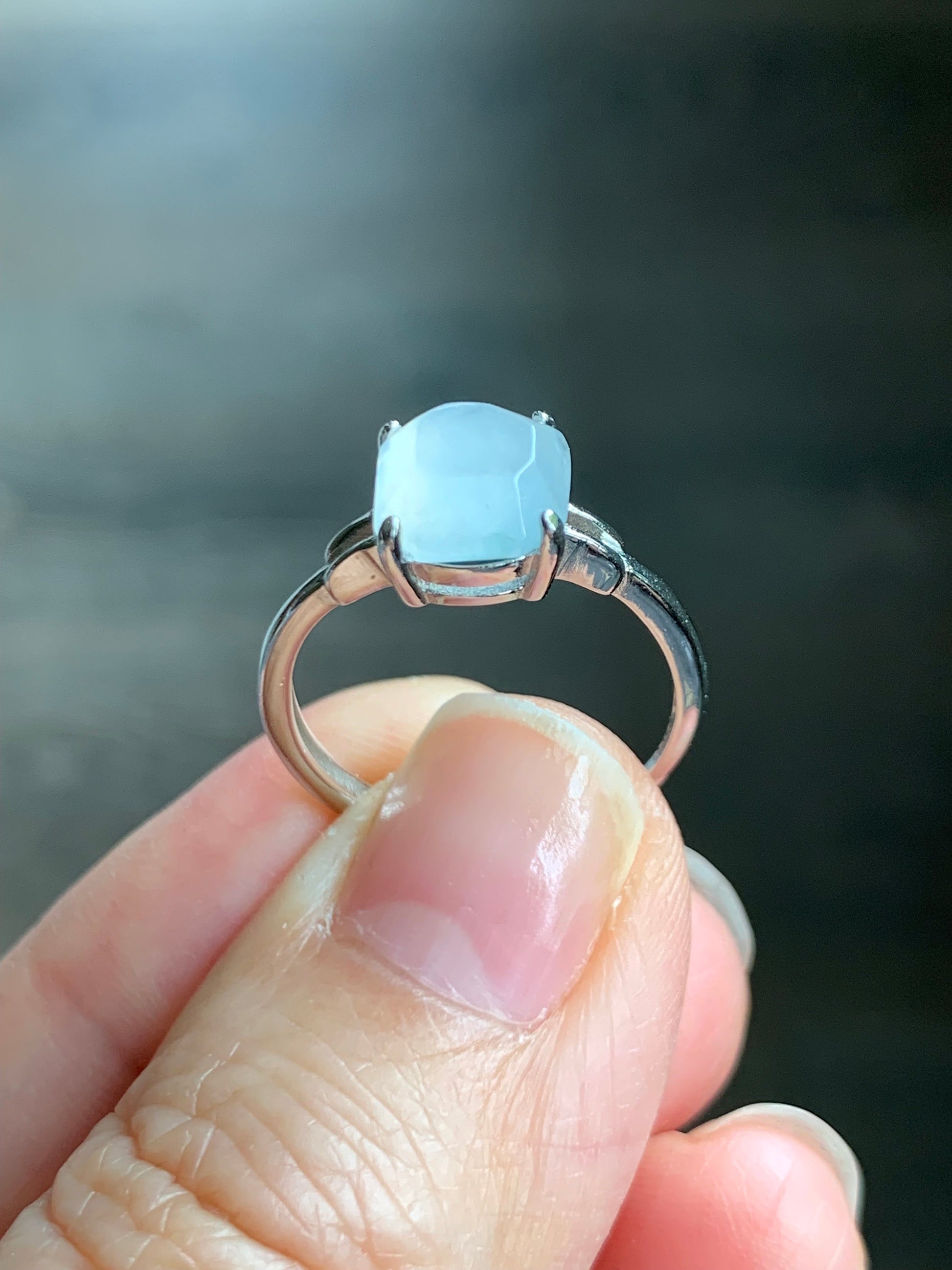 Stunning Natural Burmese Garde A Icy White Highly Translucent Faceted Jadeite Ring S925 Sterling Silver Adjustable 天然缅甸正白冰切割面翡翠银镶戒指 MBQ78