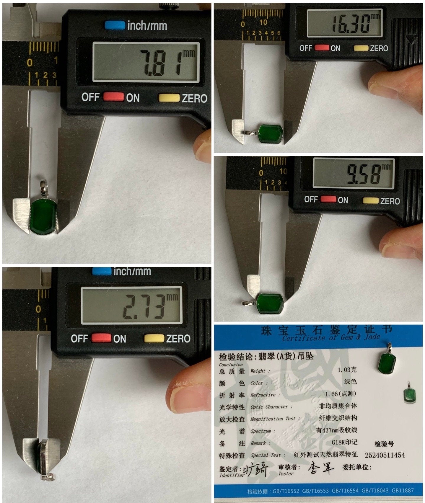 Certified Natural Guatemalan Premium Icy Highly Translucent Vibrant Green Jadeite Petite Pendant 18K White Gold 1.03g 天然冰危绿翡翠无事牌镶嵌吊坠 1454
