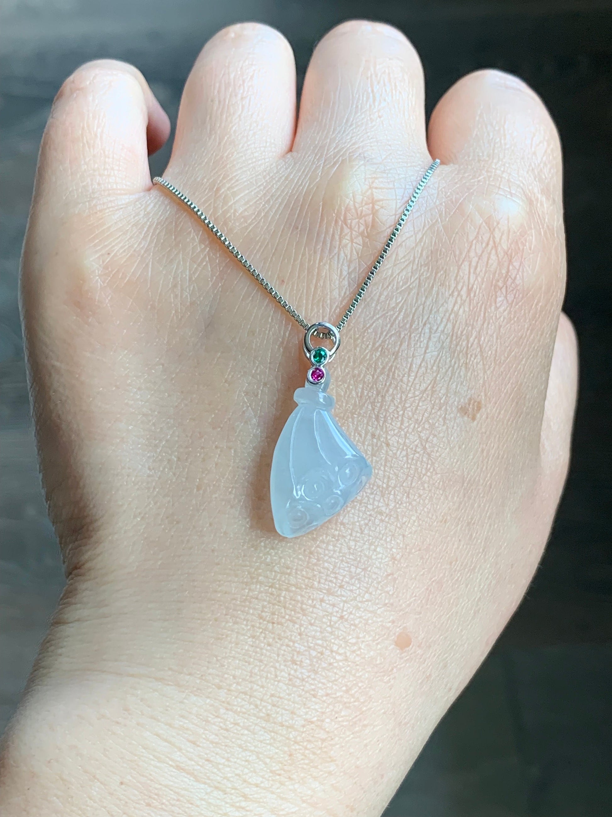 Certified Natural Burmese Icy Translucent Gelatinous White Jadeite Carved Lotus Pod Pendant 18K White Gold 天然缅甸白冰胶翡翠莲蓬镶嵌吊坠